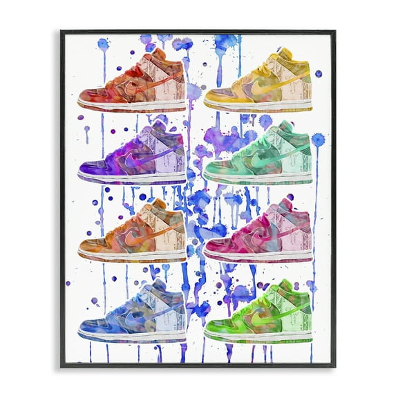 Stupell Industries Paint Drip Sneakers Beauty & Fashion Painting Black Framed Art Print Wall Art, 11 x 14
