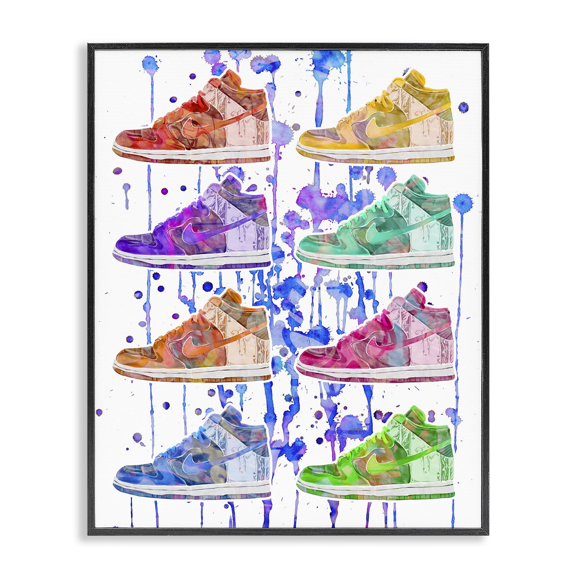 Stupell Industries Paint Drip Sneakers Beauty & Fashion Painting Black Framed Art Print Wall Art, 16 x 20