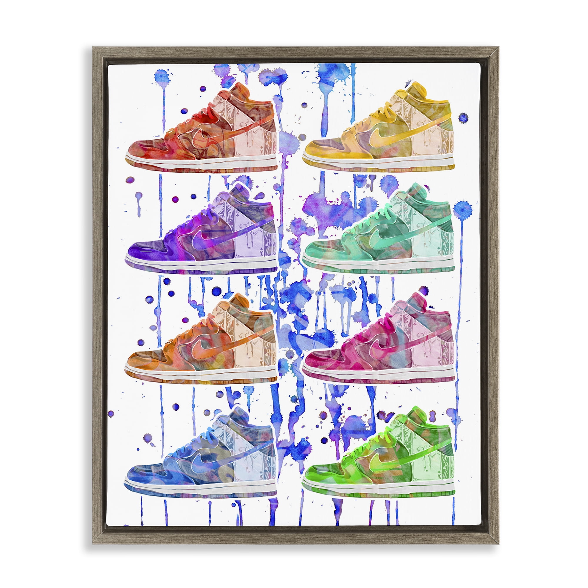 Stupell Industries Paint Drip Sneakers Beauty & Fashion Painting Brown Floater Framed Art Print Wall Art, 25 x 31