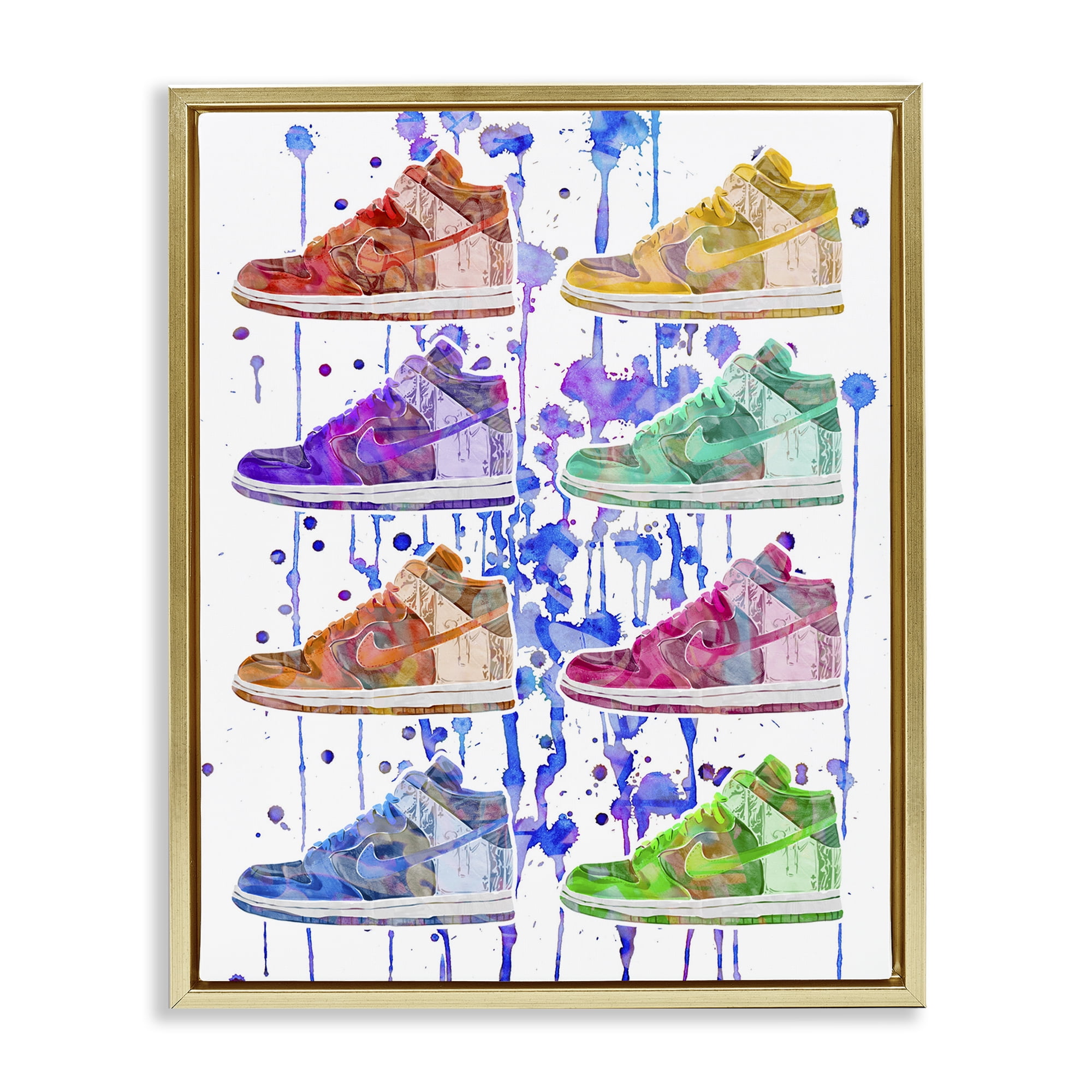 Multicolor Abstract Sneakers Canvas Print with Gold Frame, 17 x 21