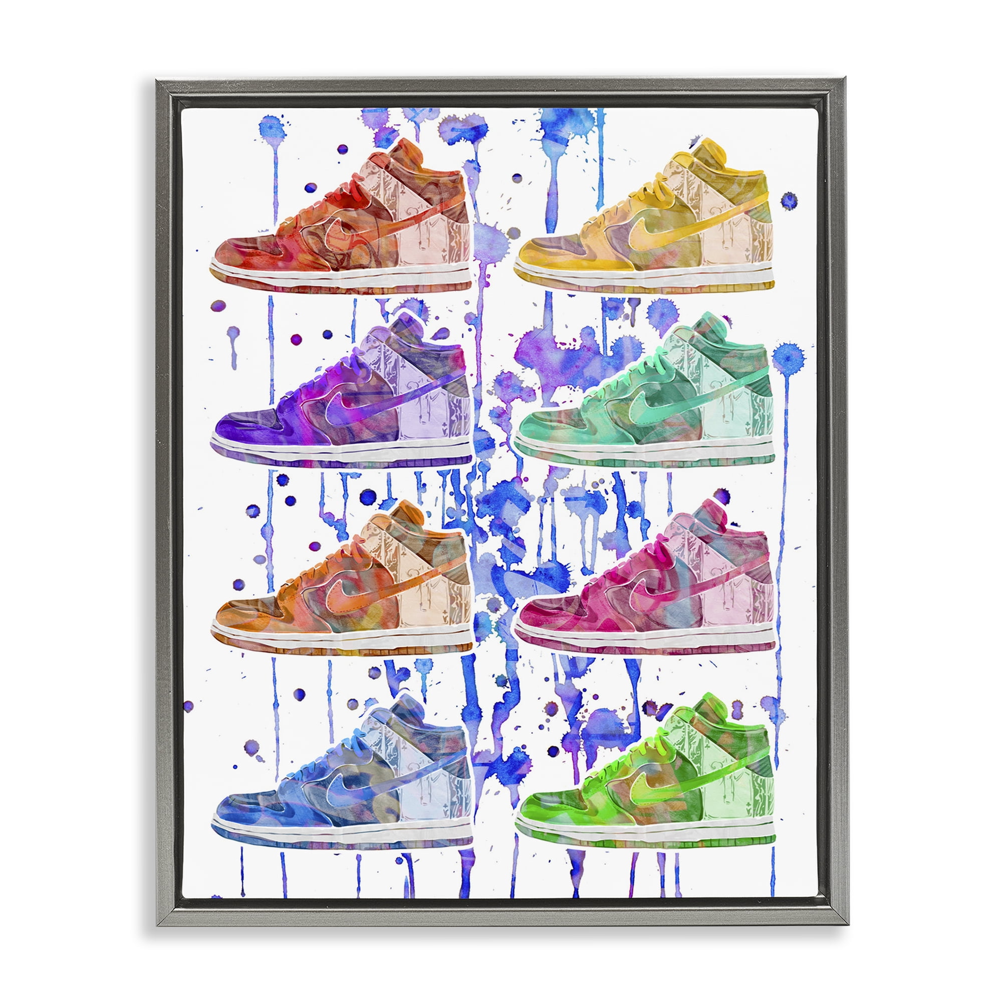 Stupell Industries Paint Drip Sneakers Beauty & Fashion Painting Gray Floater Framed Art Print Wall Art, 17 x 21