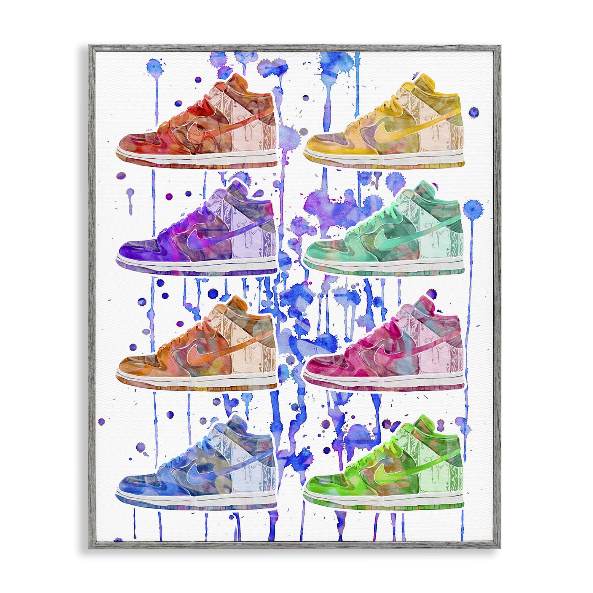 Stupell Industries Paint Drip Sneakers Beauty & Fashion Painting Gray Framed Art Print Wall Art, 11 x 14