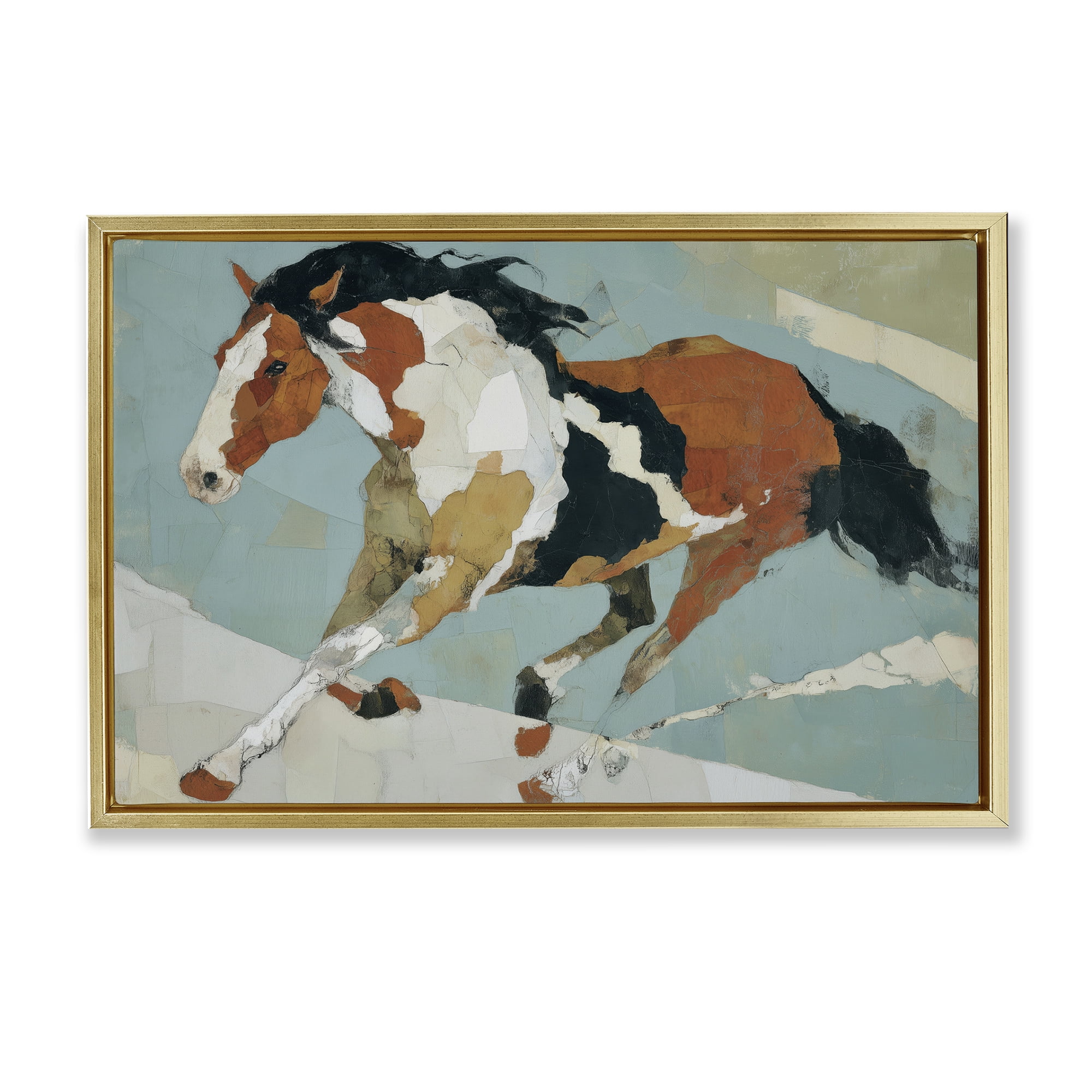 Stupell Industries Paint Horse in Motion Gold Framed Floater Canvas Wall Art, design by Chromatic Storm Studio
