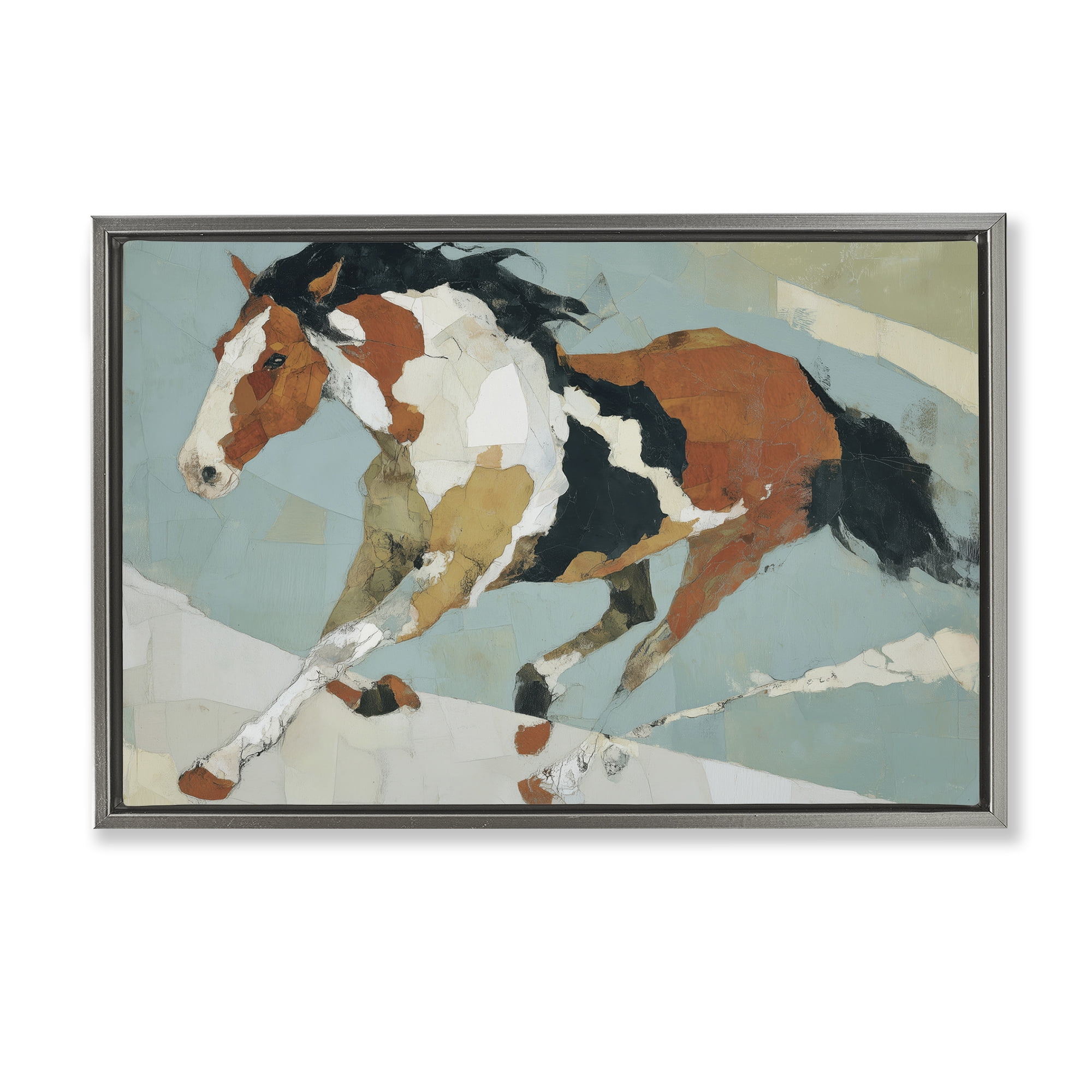 Stupell Industries Paint Horse in Motion Gray Framed Floater Canvas Wall Art, design by Chromatic Storm Studio