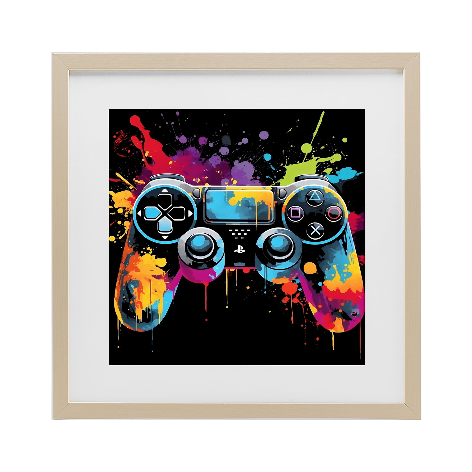 Stupell Industries Paint Splash Game Controller Birch Framed Print Under Glass, design by Creative Studio