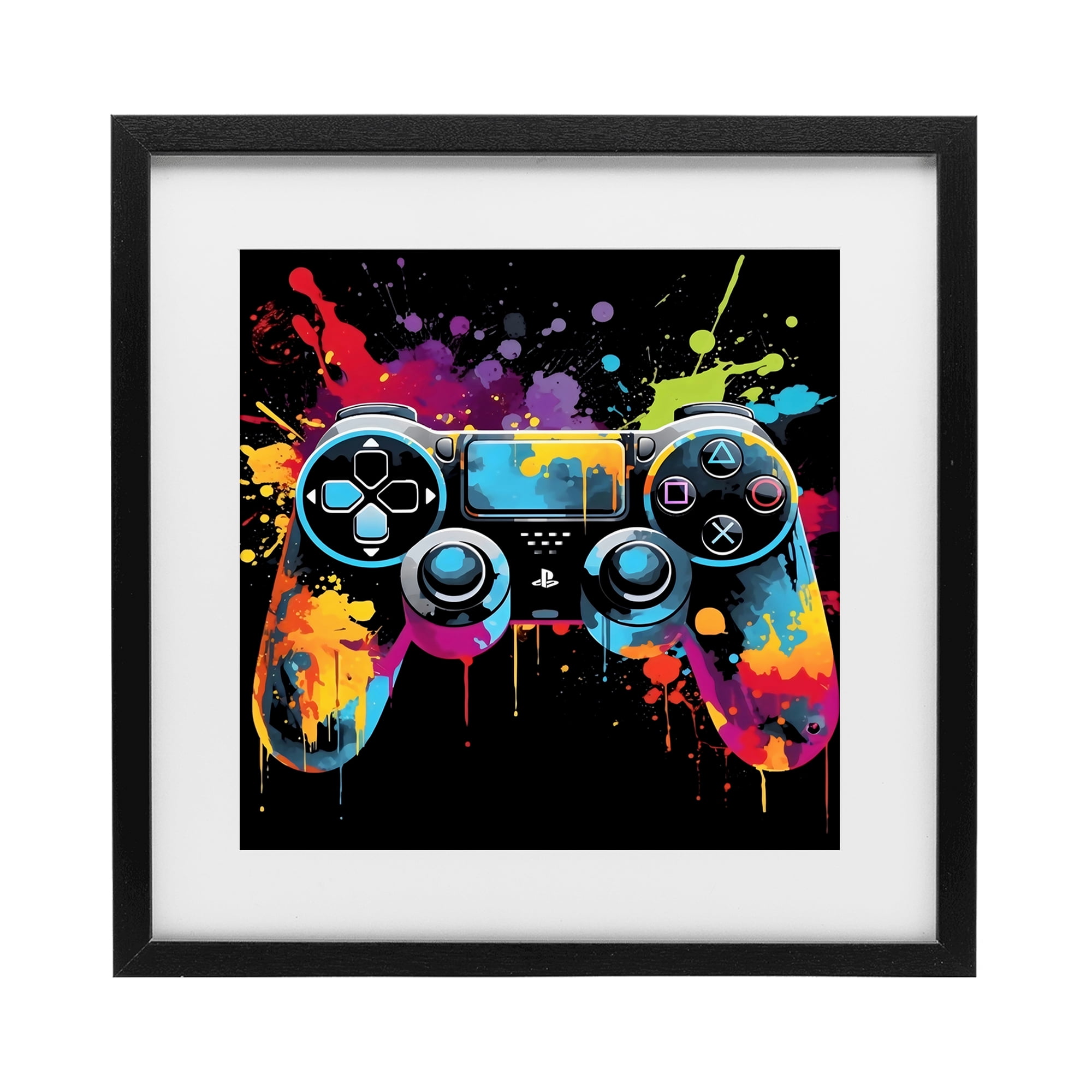 Stupell Industries Paint Splash Game Controller Black Framed Print Under Glass, design by Creative Studio