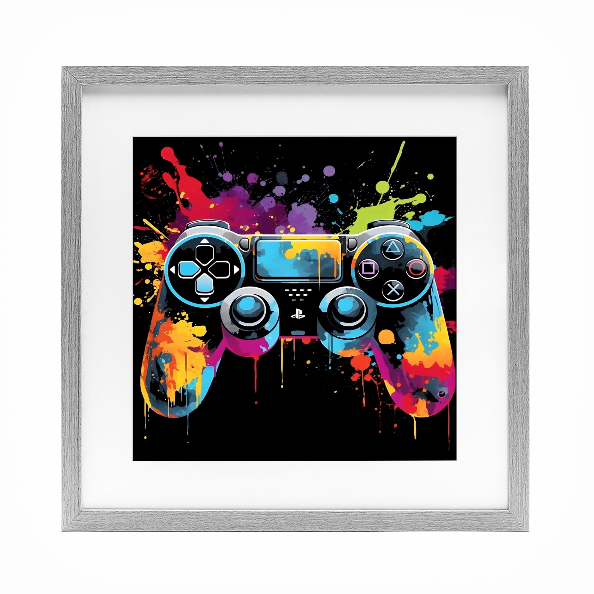 Stupell Industries Paint Splash Game Controller Gray Framed Print Under Glass, design by Creative Studio