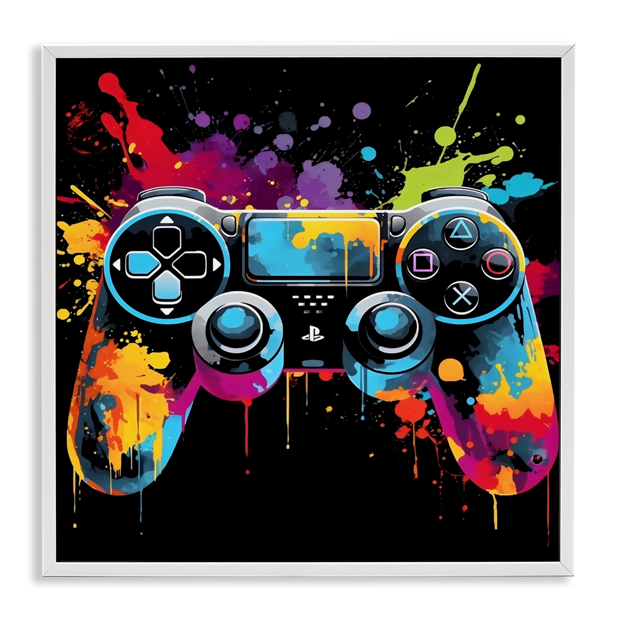 Stupell Industries Paint Splash Game Controller White Framed Giclee Art, design by Creative Studio