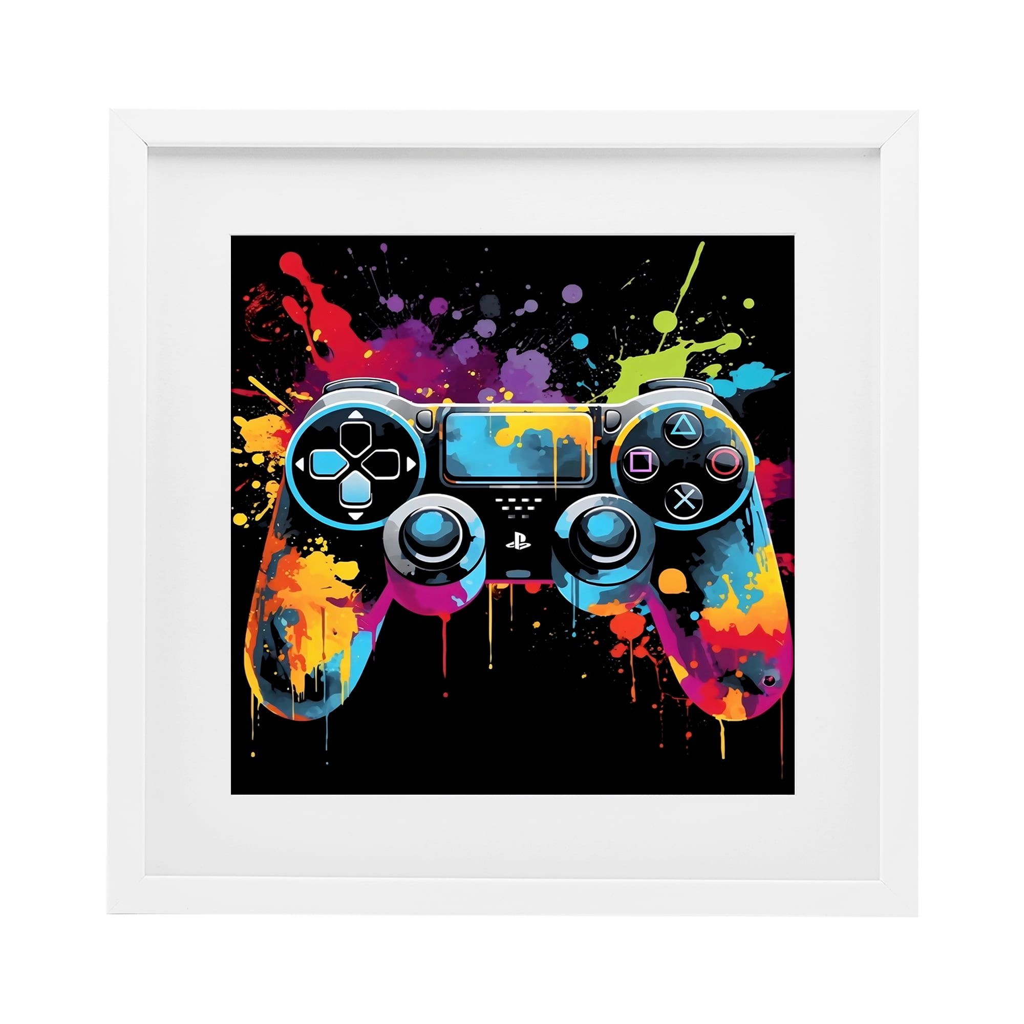 Stupell Industries Paint Splash Game Controller White Framed Print Under Glass, design by Creative Studio