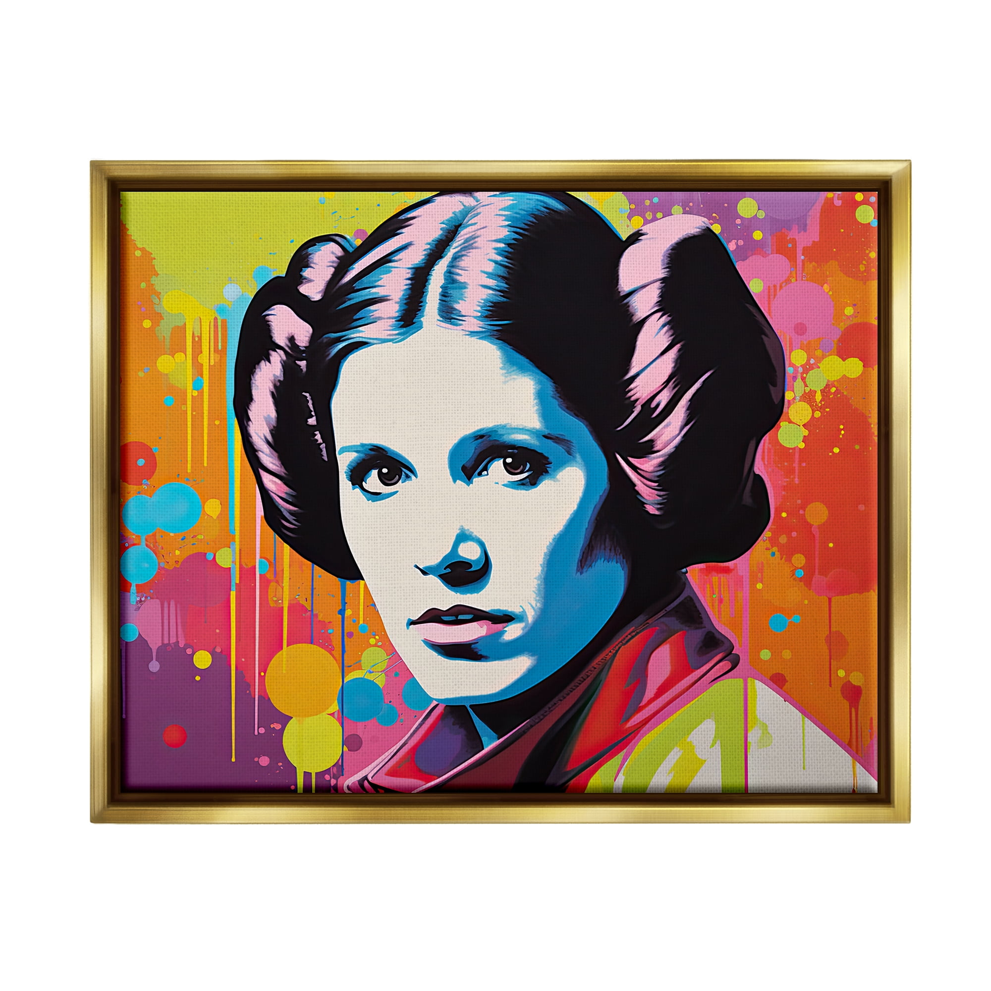 Stupell Industries Paint Splash Leia Fairy Tales & Fantasy Painting Gold Floater Framed Canvas Art Print Wall Art, 21 x 17