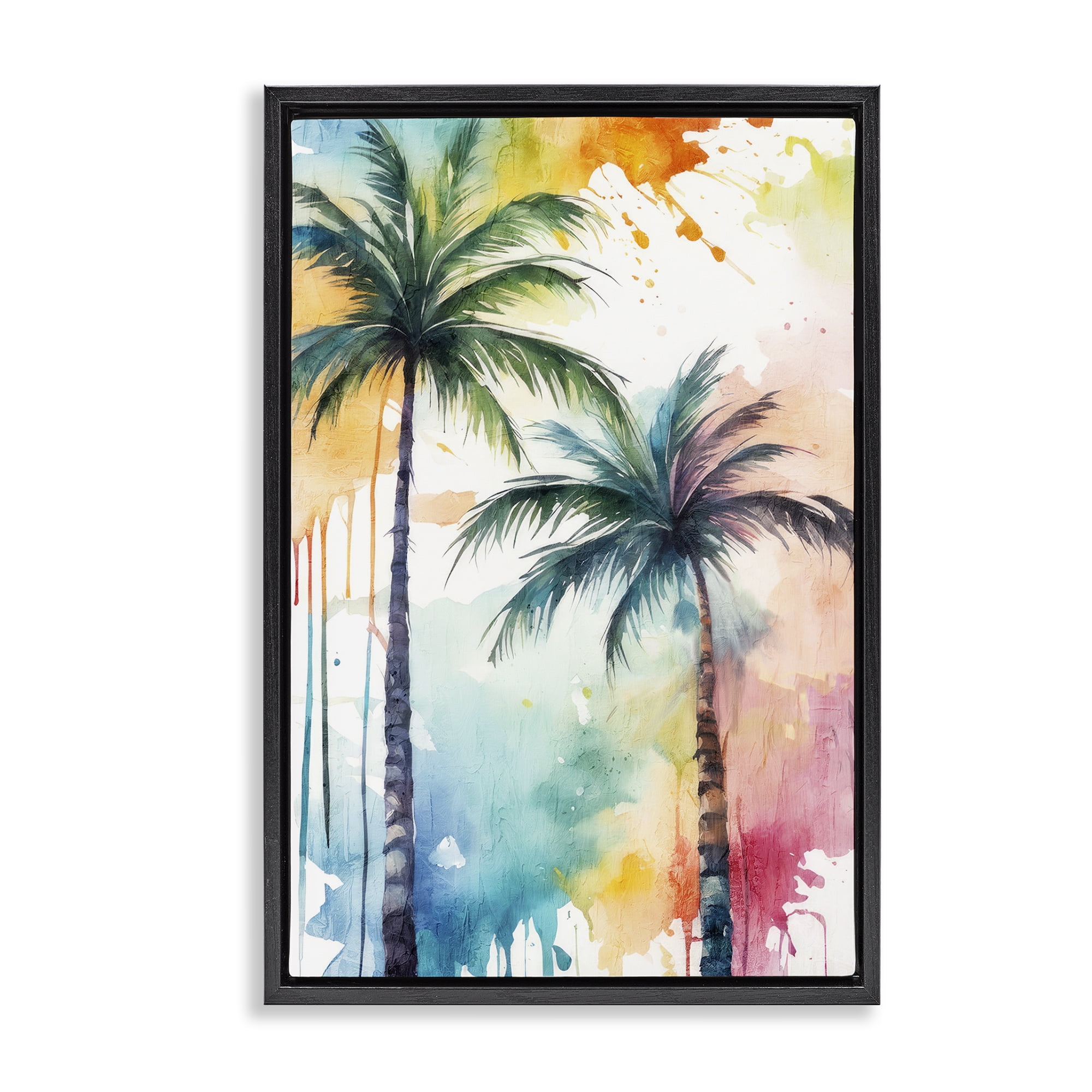 Stupell Industries Paint Splash Palms Botanical & Floral Painting Black Floater Framed Canvas Art Print Wall Art, 21 x 31