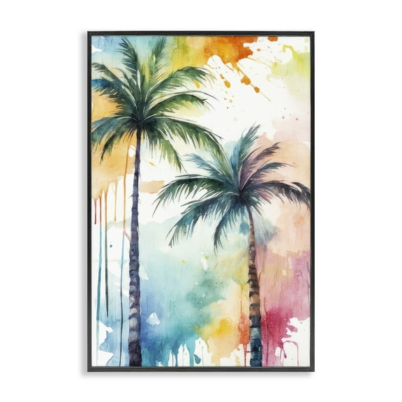 Stupell Industries Paint Splash Palms Botanical & Floral Painting Black Framed Art Print Wall Art, 12 x 18