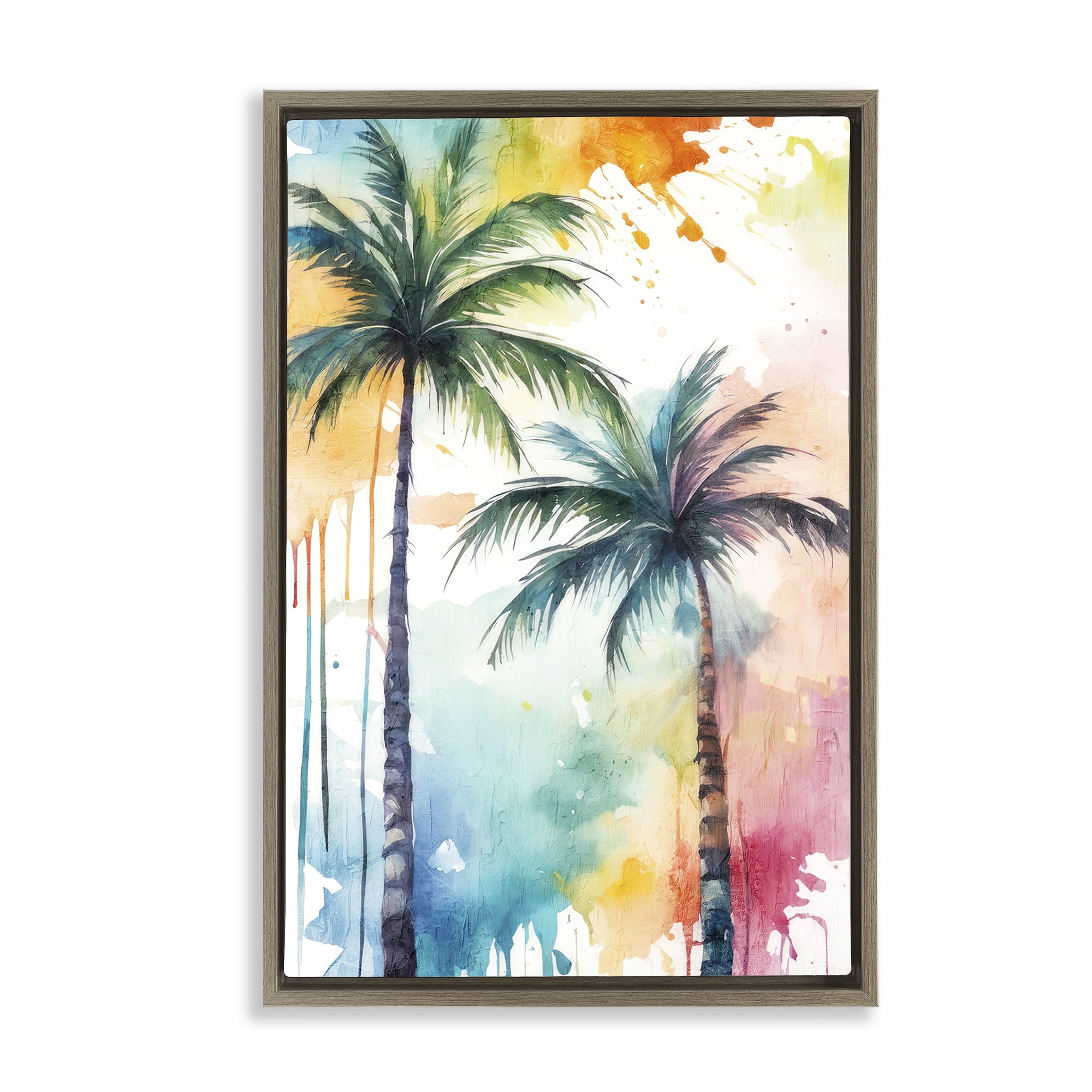 Stupell Industries Paint Splash Palms Botanical & Floral Painting Brown Floater Framed Canvas Art Print Wall Art, 17 x 25