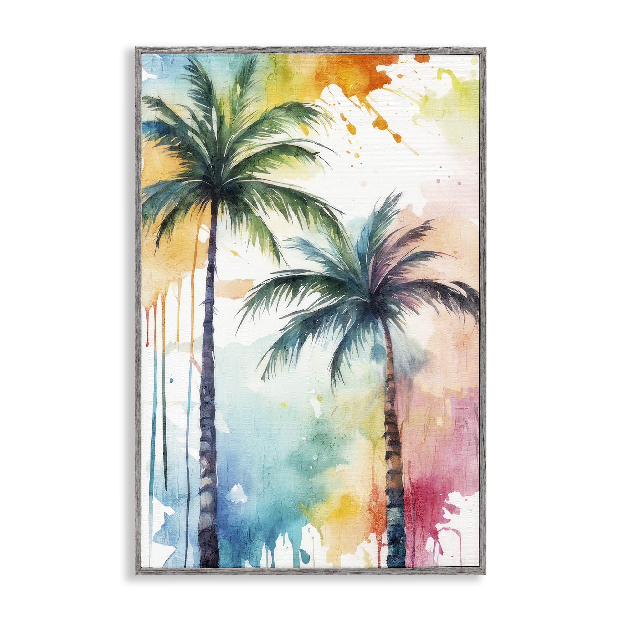 Stupell Industries Paint Splash Palms Botanical & Floral Painting Gray Framed Art Print Wall Art, 12 x 18