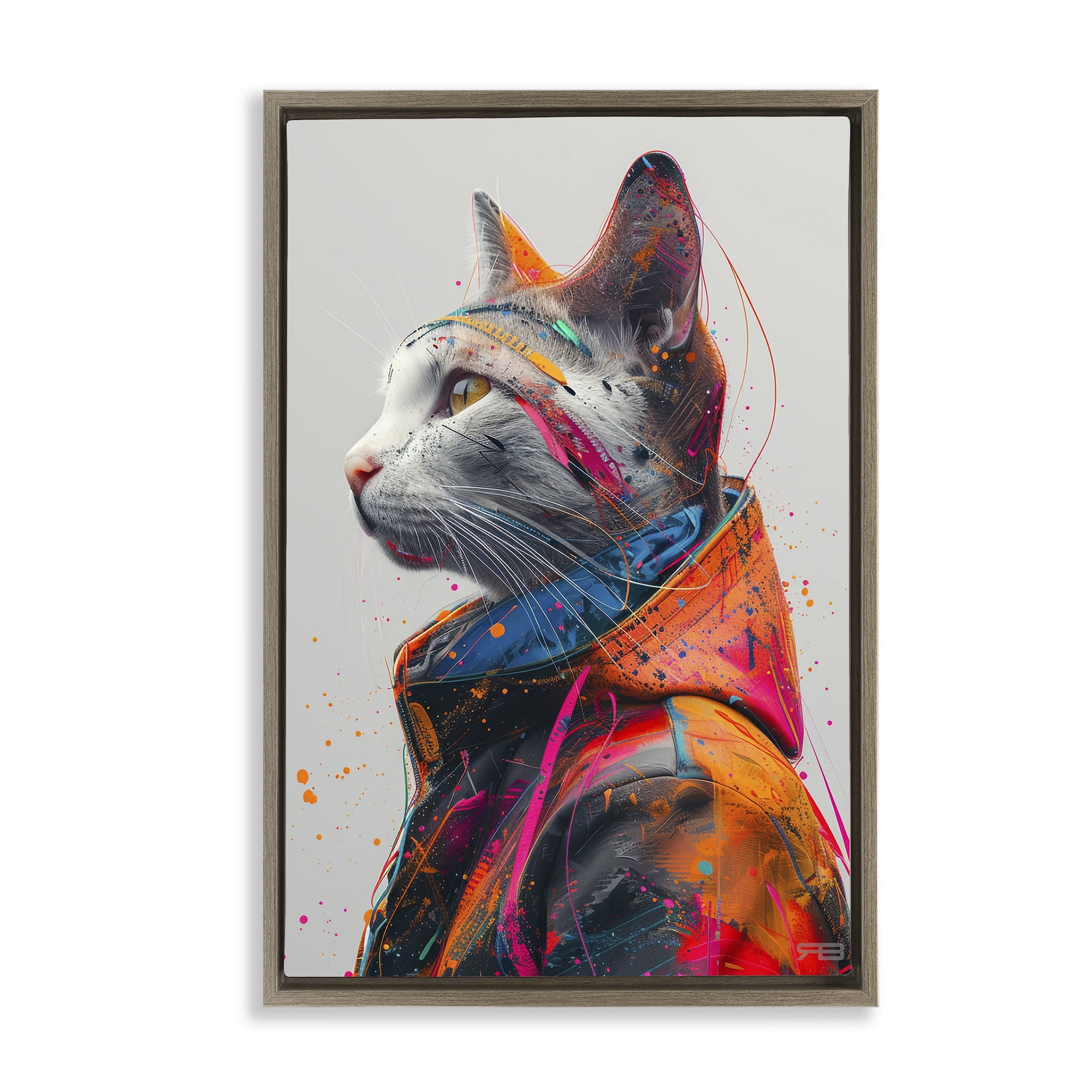 Stupell Industries Paint Splatter Cat Animals & Insects Painting Brown Floater Framed Canvas Art Print Wall Art, 21 x 31