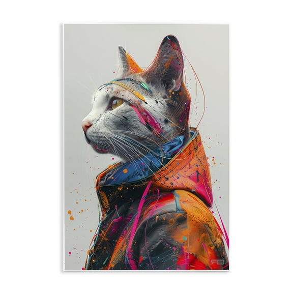 Stupell Industries Paint Splatter Cat Animals & Insects Painting Unframed Art Print Wall Art, 10 x 15