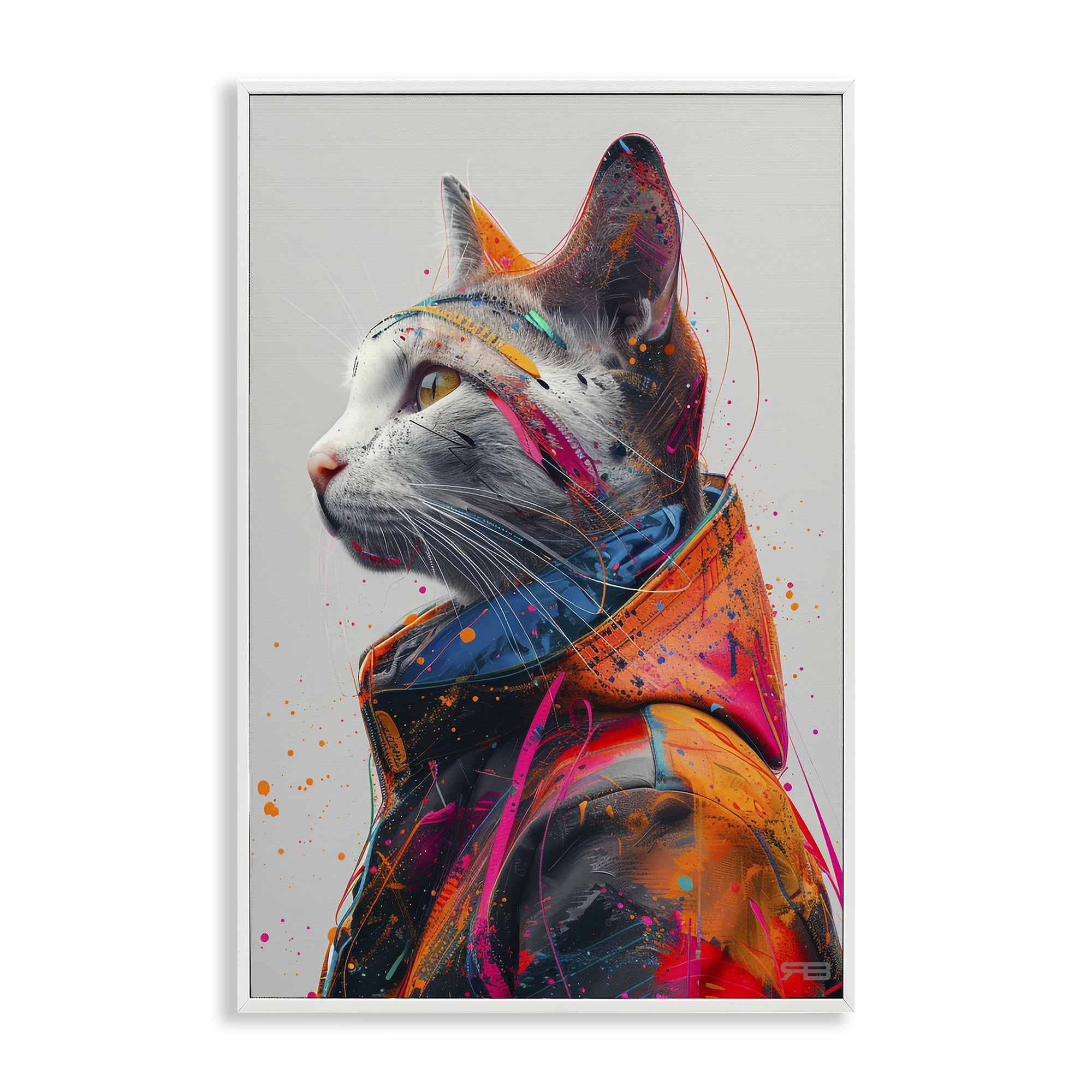 Stupell Industries Paint Splatter Cat Animals & Insects Painting White Framed Art Print Wall Art, 12 x 18