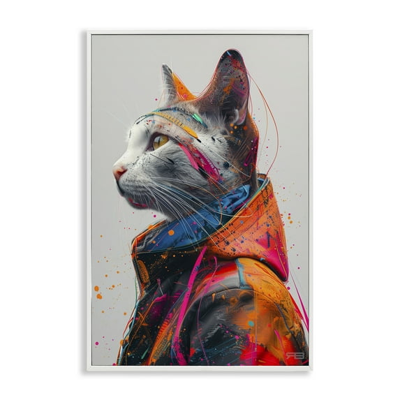 Stupell Industries Paint Splatter Cat Animals & Insects Painting White Framed Art Print Wall Art, 16 x 24