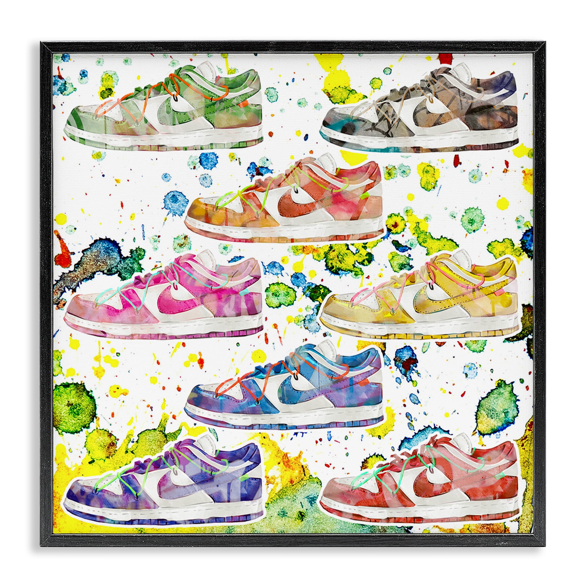 Stupell Industries Paint Splatter Sneakers Beauty & Fashion Painting Black Framed Art Print Wall Art, 24 x 24