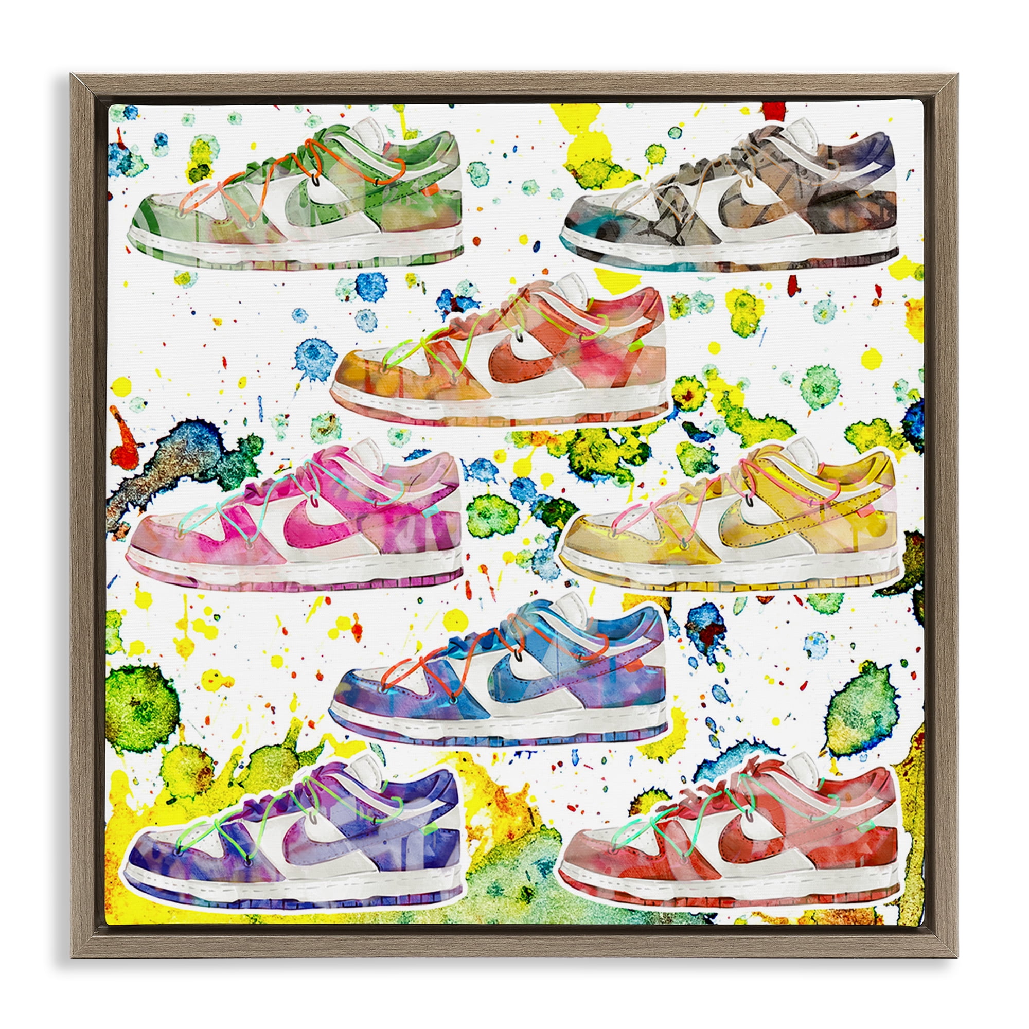 Stupell Industries Paint Splatter Sneakers Beauty & Fashion Painting Brown Floater Framed Art Print Wall Art, 25 x 25