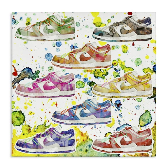 Stupell Industries Paint Splatter Sneakers Beauty & Fashion Painting Gallery Wrapped Canvas Art Print Wall Art, 17 x 17
