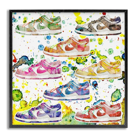 Stupell Industries Paint Splatter Sneakers Beauty & Fashion Painting Gray Framed Art Print Wall Art, 12 x 12