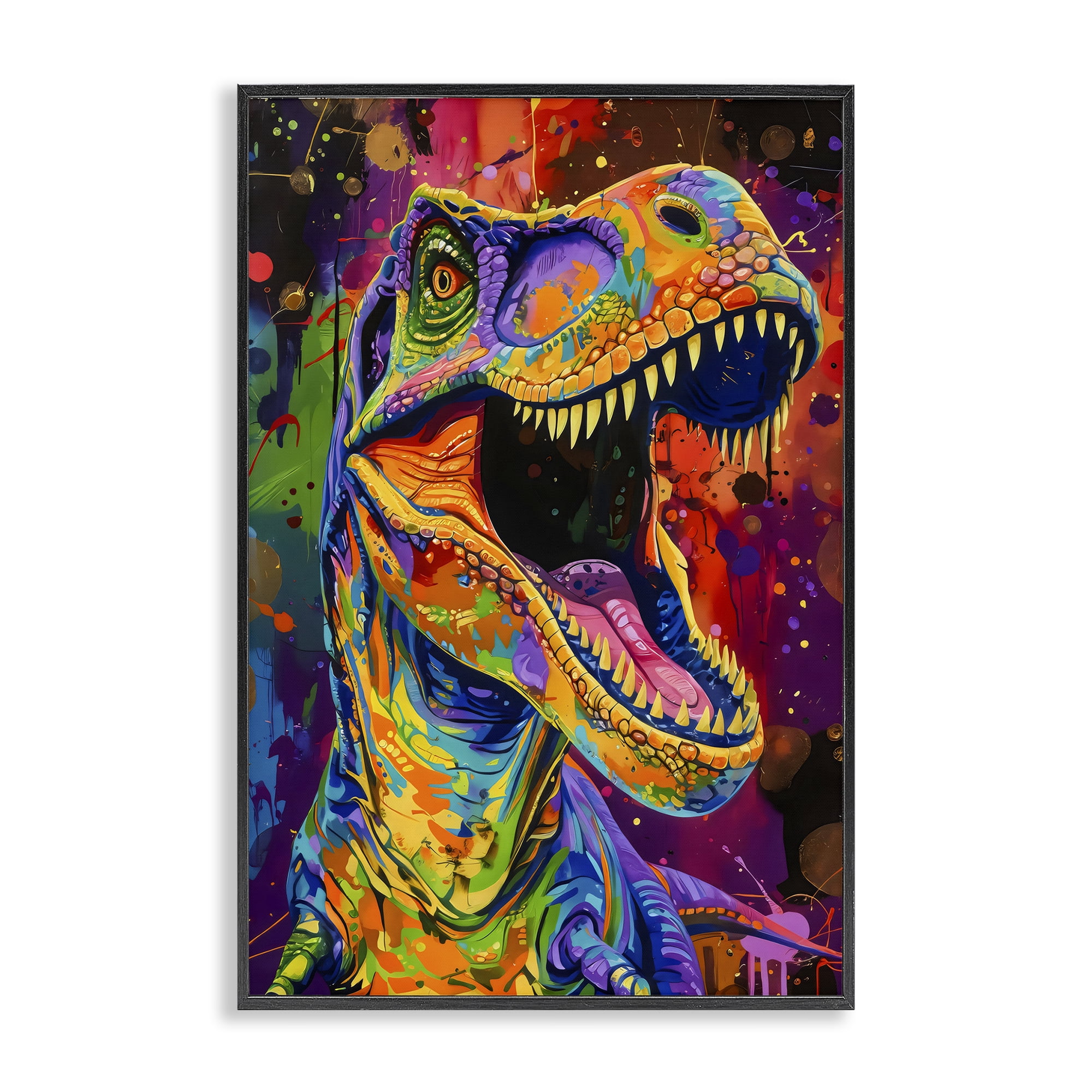 Stupell Industries Paint Splatter Urban T-Rex Black Framed Giclee Art, design by Creative Studio