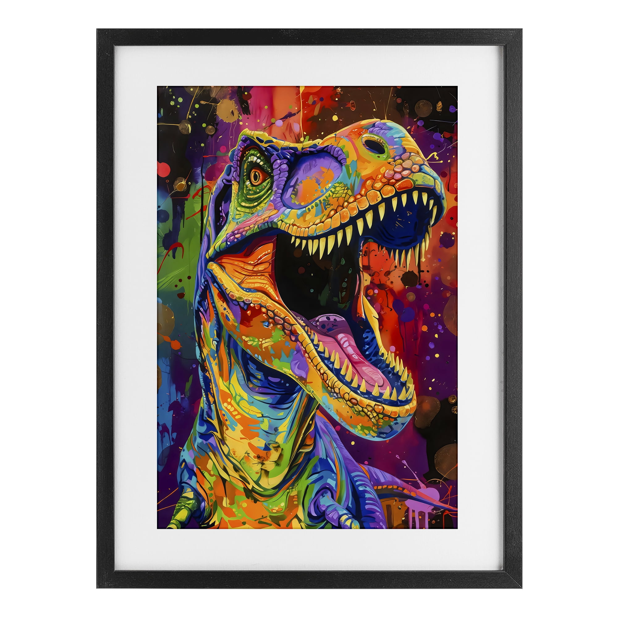 Stupell Industries Paint Splatter Urban T-Rex Black Framed Print Under Glass, design by Creative Studio