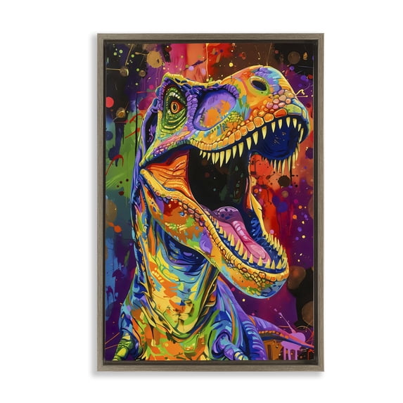 Stupell Industries Bohemian Paint Splatter Urban T-Rex Brown Floating Frame Canvas Art, 21 x 31, by Creative Studio