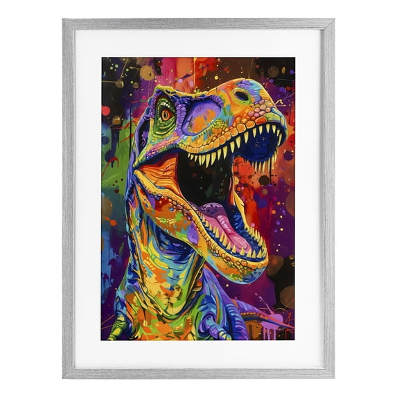 Stupell Industries Bohemian Paint Splatter Urban T-Rex Gray Framed Print Under Glass, 17 x 23, by Creative Studio