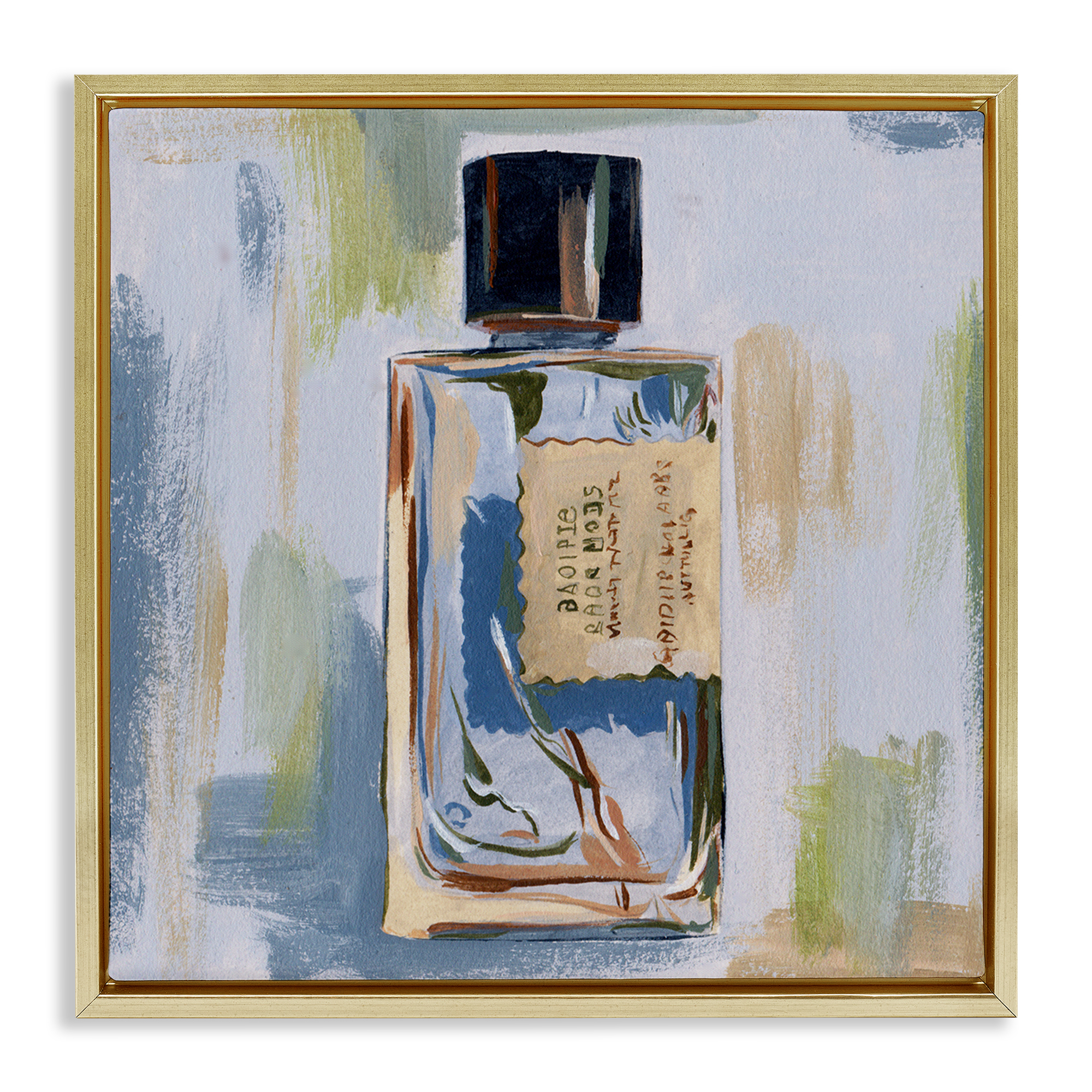 Stupell Industries Paint Streak Perfume Fashion Painting Gold Floater Framed Canvas Art Print Wall Art, 25 x 25