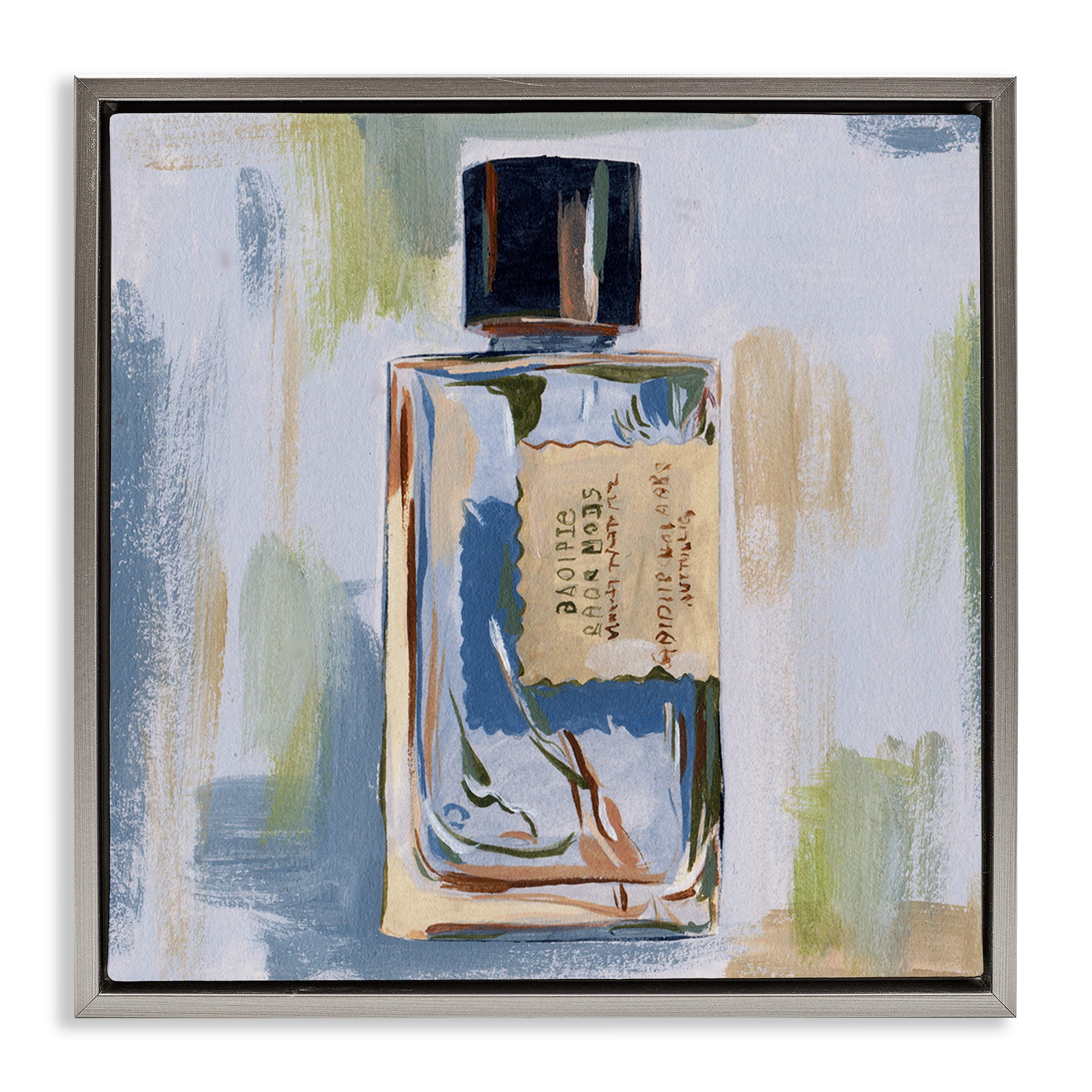 Stupell Industries Paint Streak Perfume Fashion Painting Gray Floater Framed Canvas Art Print Wall Art, 25 x 25