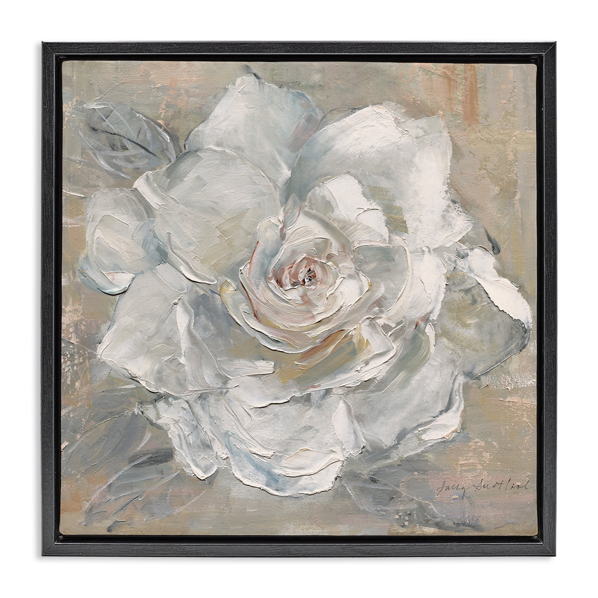 Stupell Industries Paint Streak Rose Botanical & Floral Painting Black Floater Framed Art Print Wall Art, 18 x 18