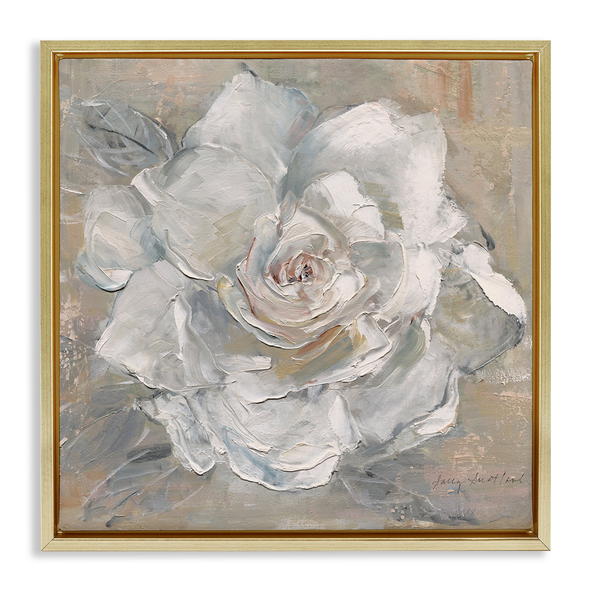 Stupell Industries Paint Streak Rose Botanical & Floral Painting Gold Floater Framed Art Print Wall Art, 18 x 18