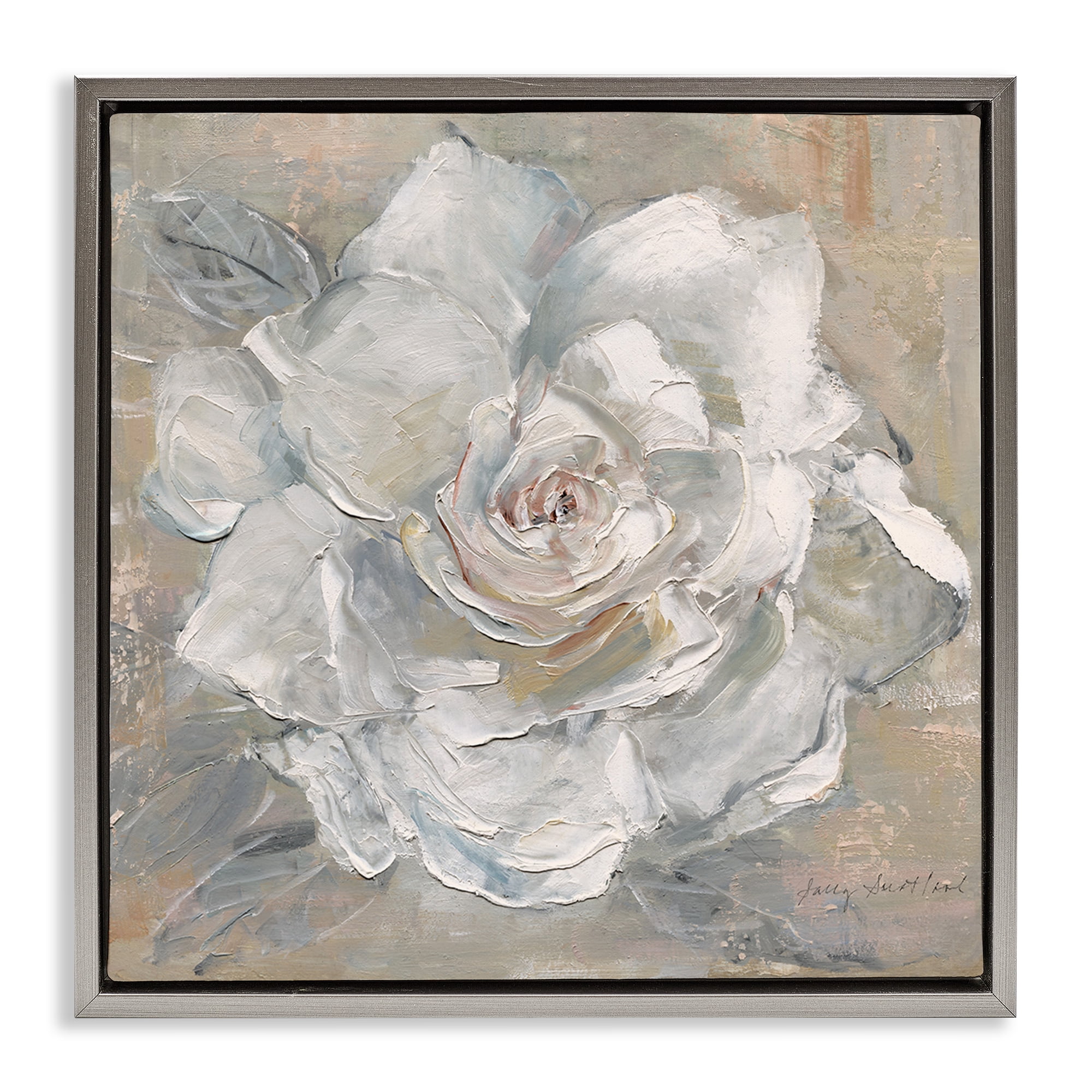 Stupell Industries Paint Streak Rose Botanical & Floral Painting Gray Floater Framed Art Print Wall Art, 18 x 18