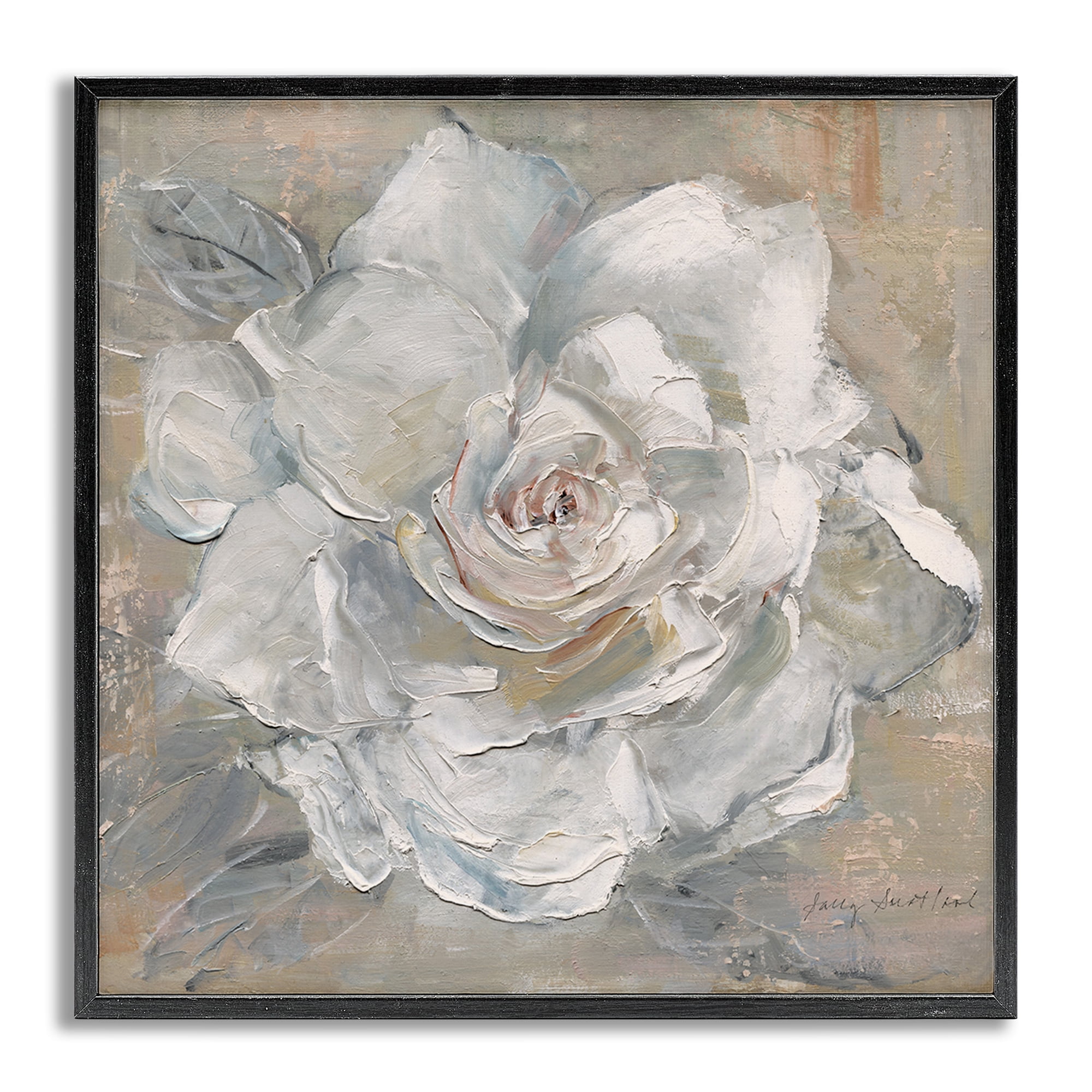 Stupell Industries Paint Streak Rose Botanical & Floral Painting Gray Framed Art Print Wall Art, 12 x 12