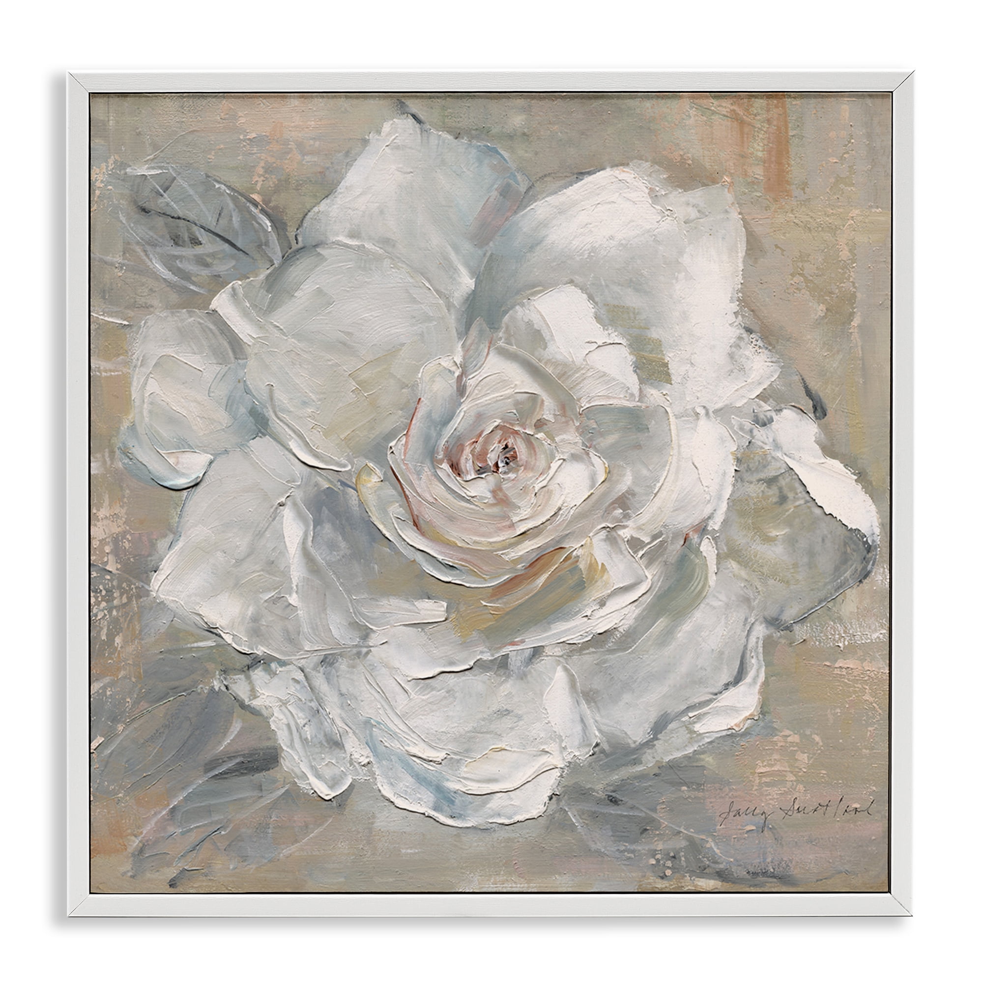 Stupell Industries Paint Streak Rose Botanical & Floral Painting White Framed Art Print Wall Art, 24 x 24