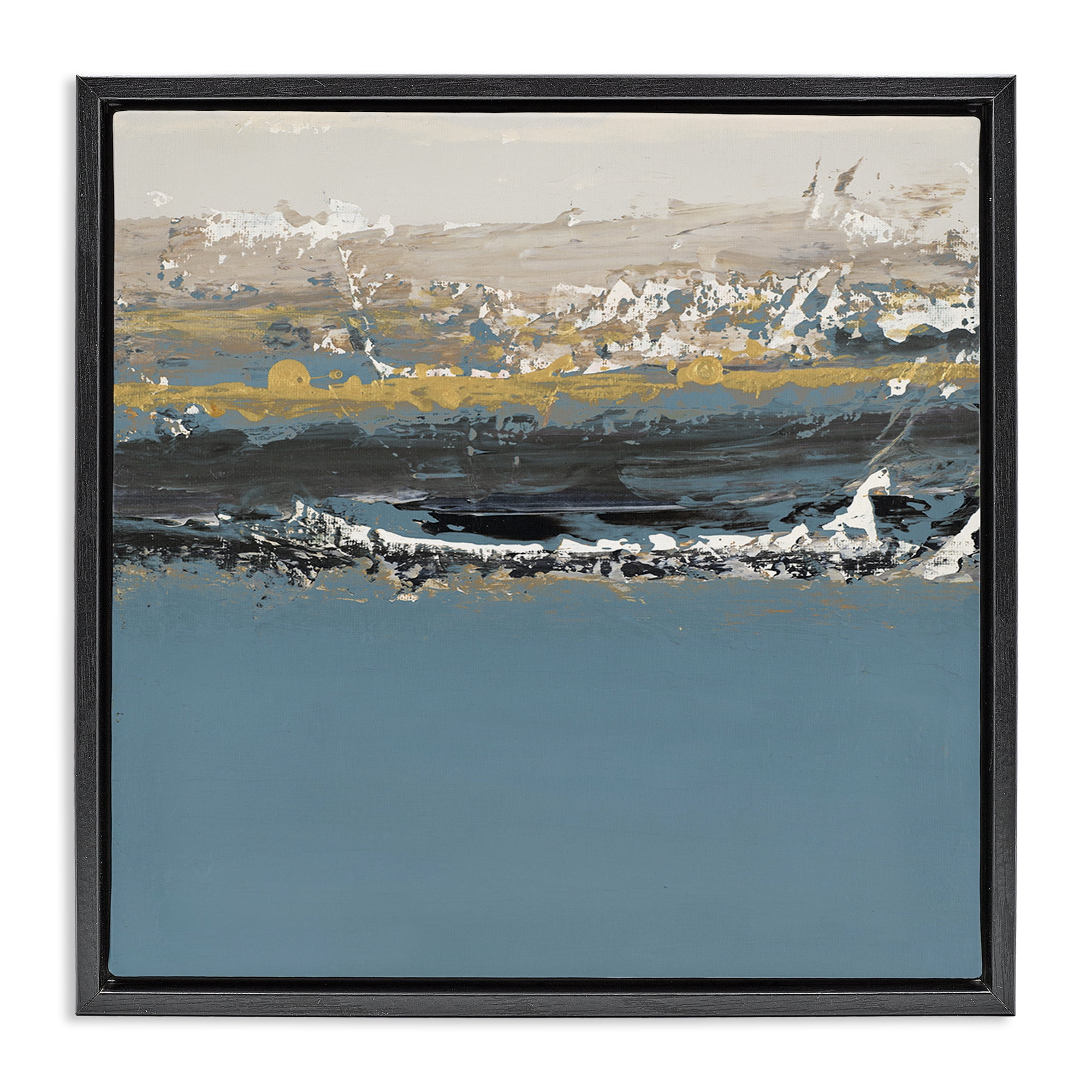 Stupell Industries Paint Streaked Abstraction Abstract Painting Black Floater Framed Canvas Art Print Wall Art, 18 x 18