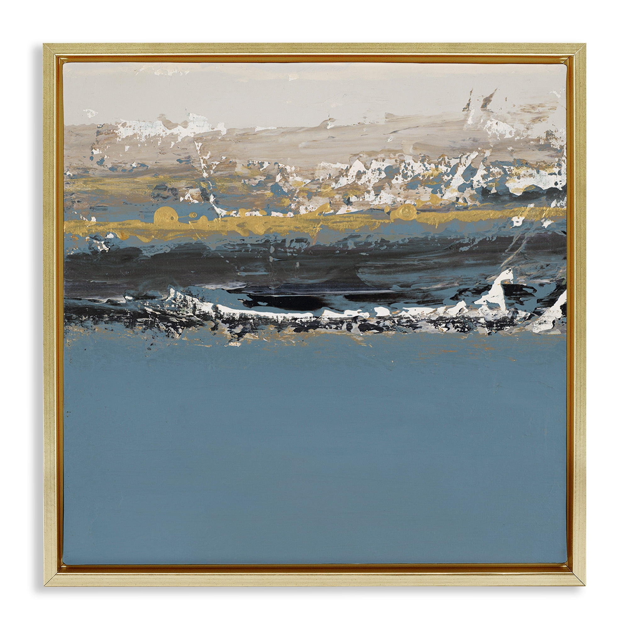 Stupell Industries Paint Streaked Abstraction Abstract Painting Gold Floater Framed Canvas Art Print Wall Art, 25 x 25