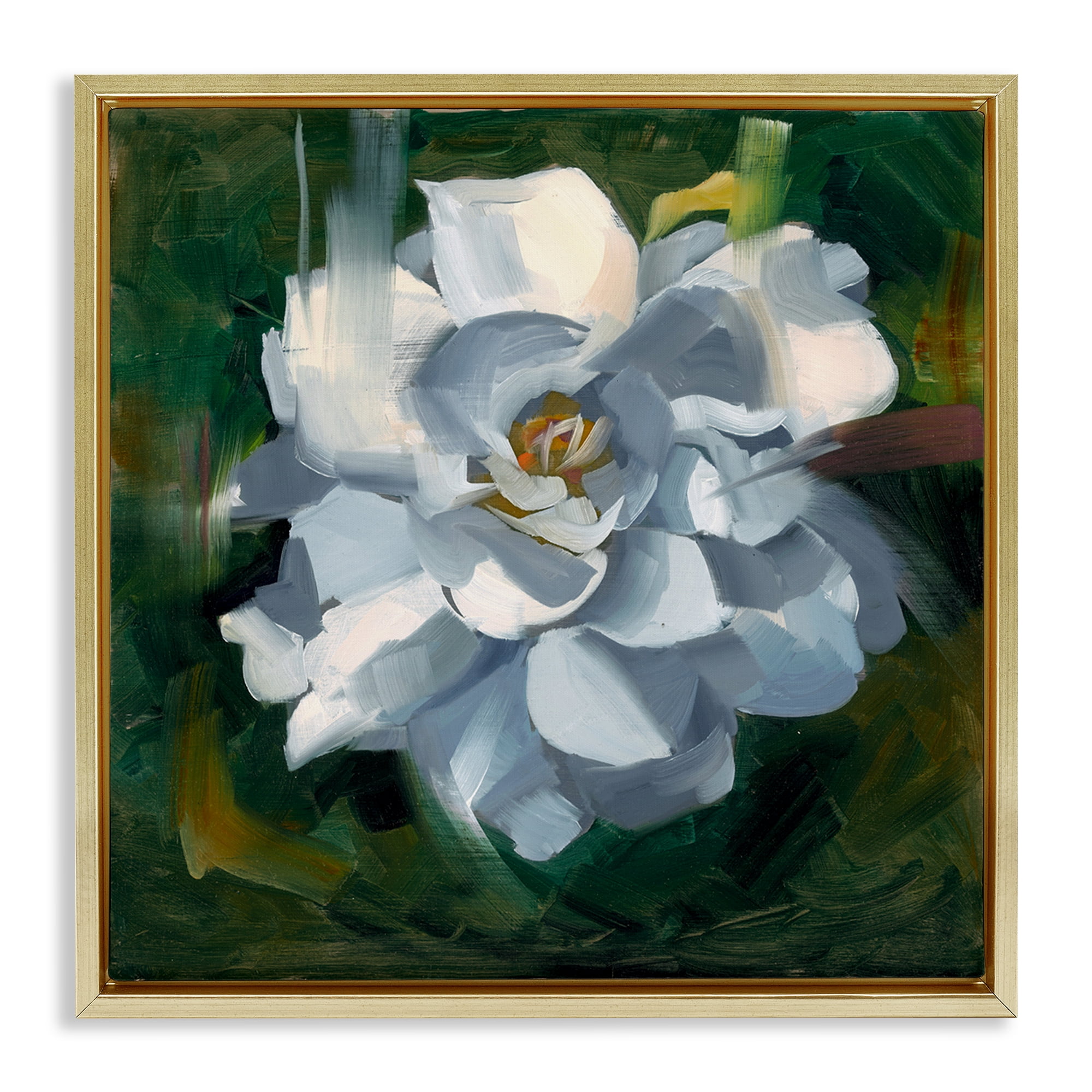 Stupell Industries Paint Streaked Flower Botanical & Floral Painting Gold Floater Framed Art Print Wall Art, 25 x 25