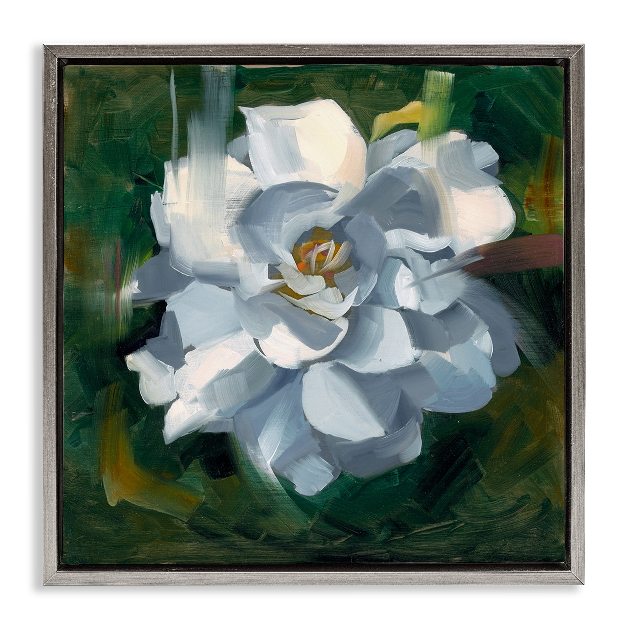Stupell Industries Paint Streaked Flower Botanical & Floral Painting Gray Floater Framed Art Print Wall Art, 25 x 25