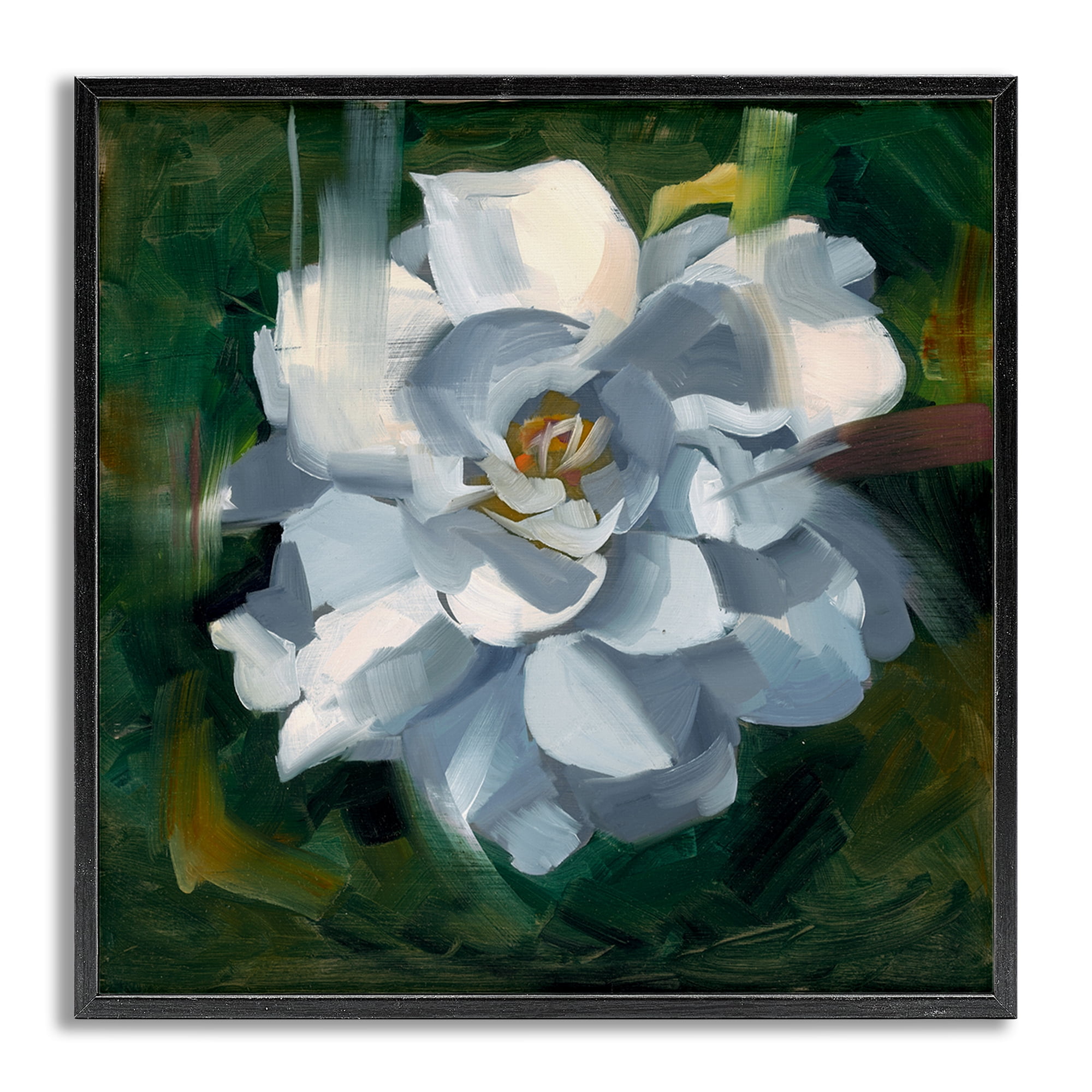 Stupell Industries Paint Streaked Flower Botanical & Floral Painting Gray Framed Art Print Wall Art, 12 x 12