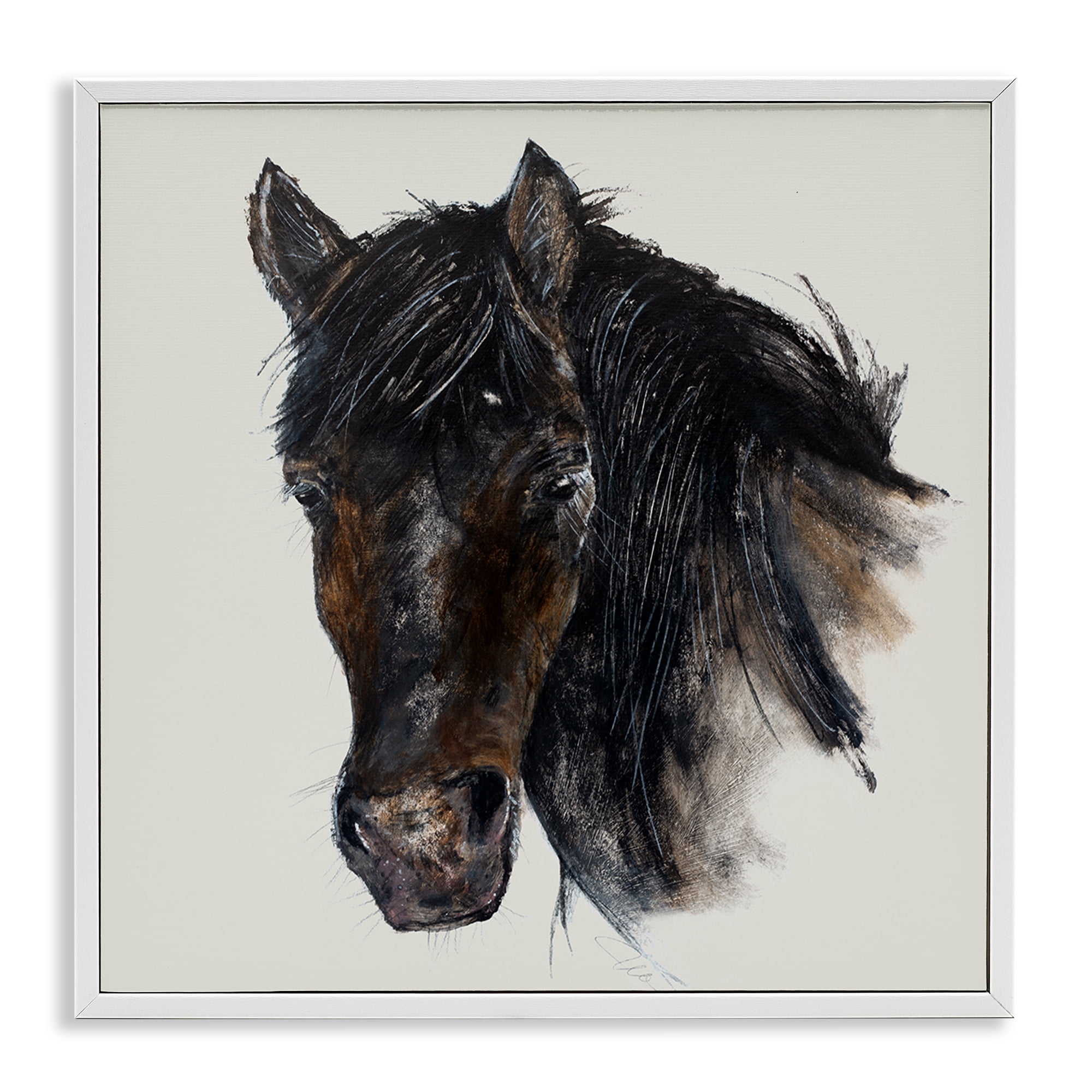 Stupell Industries Paint Stroke Black Horse Animals Painting White Framed Art Print Wall Art, 17 x 17