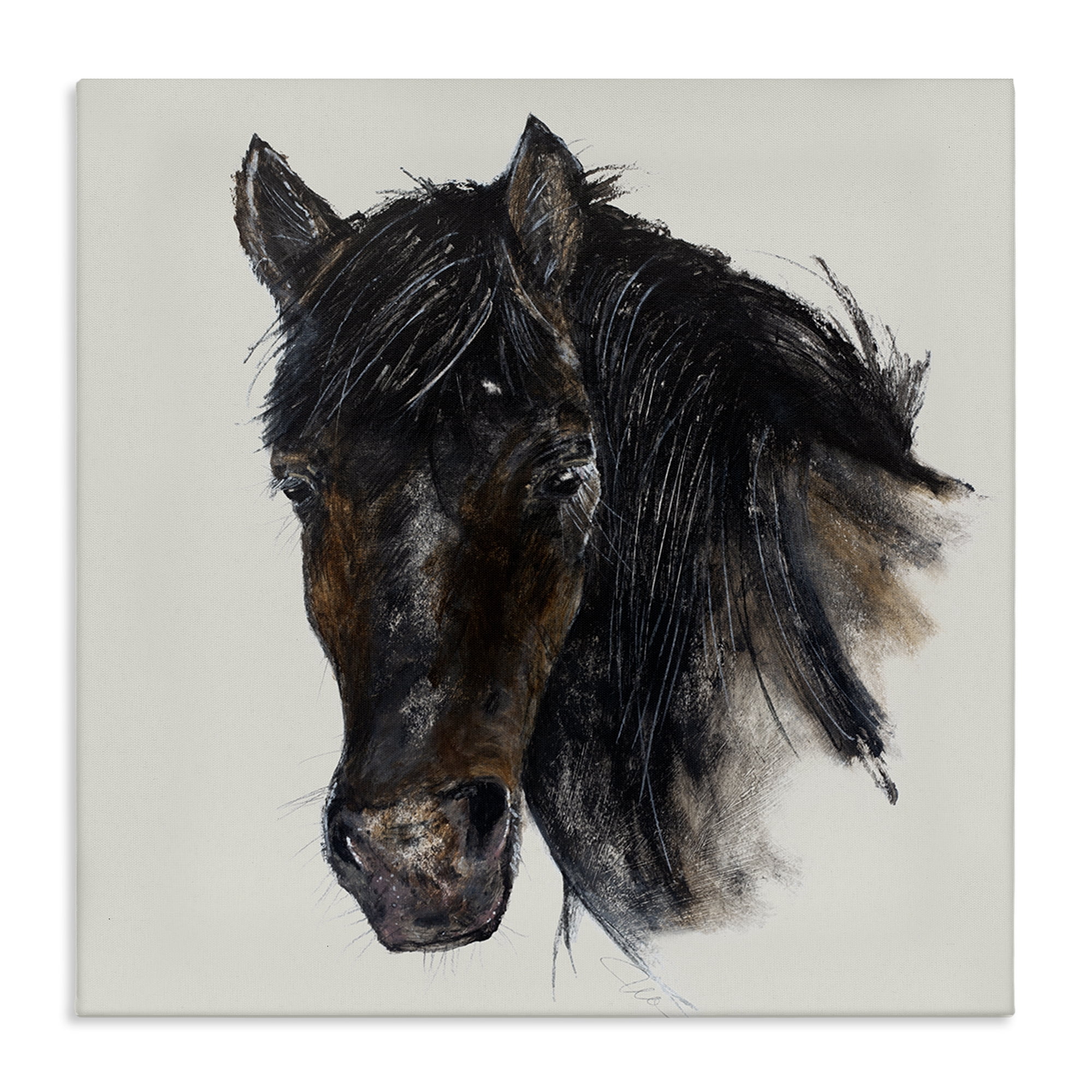 Stupell Industries Paint Stroke Black Horse Animals Painting Wrapped Canvas Art Print Wall Art, 36 x 36
