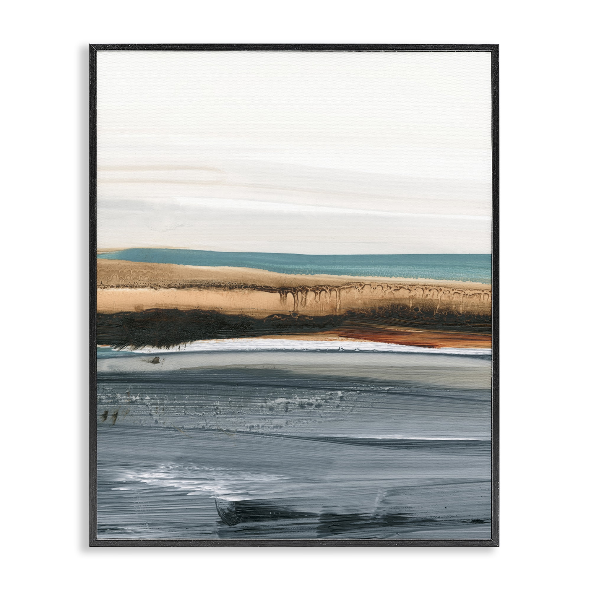 Stupell Industries Paint Strokes Beach Impression Abstract Painting Black Framed Art Print Wall Art, 16 x 20