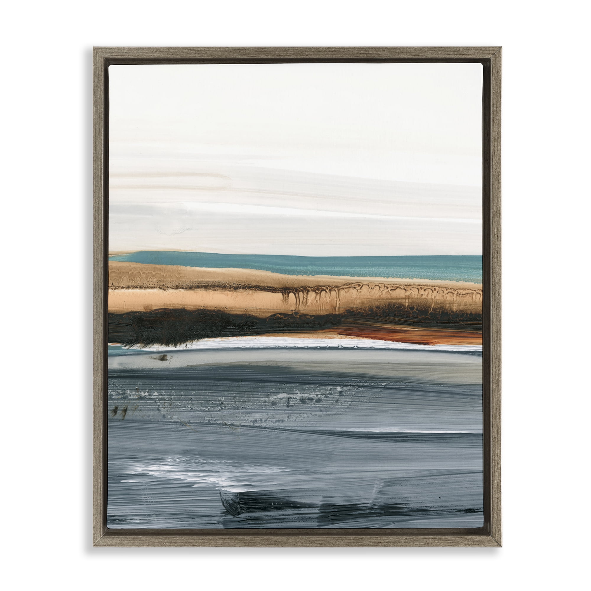 Stupell Industries Paint Strokes Beach Impression Abstract Painting Brown Floater Framed Canvas Art Print Wall Art, 17 x 21