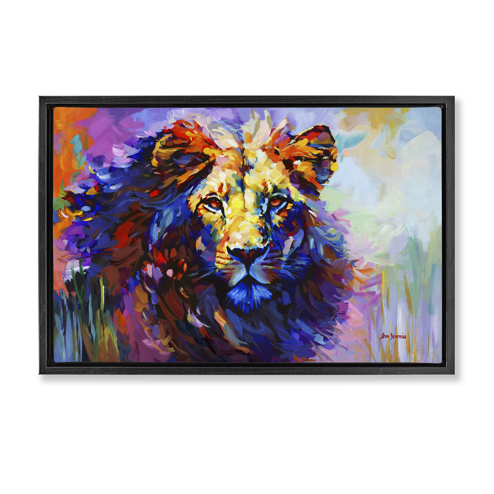 Stupell Industries Paint Strokes Lion Animals & Insects Painting Black Floater Framed Canvas Art Print Wall Art, 25 x 17