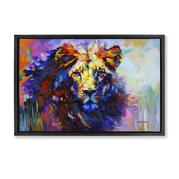 Stupell Industries Paint Strokes Lion Animals & Insects Painting Black Floater Framed Canvas Art Print Wall Art, 25 x 17