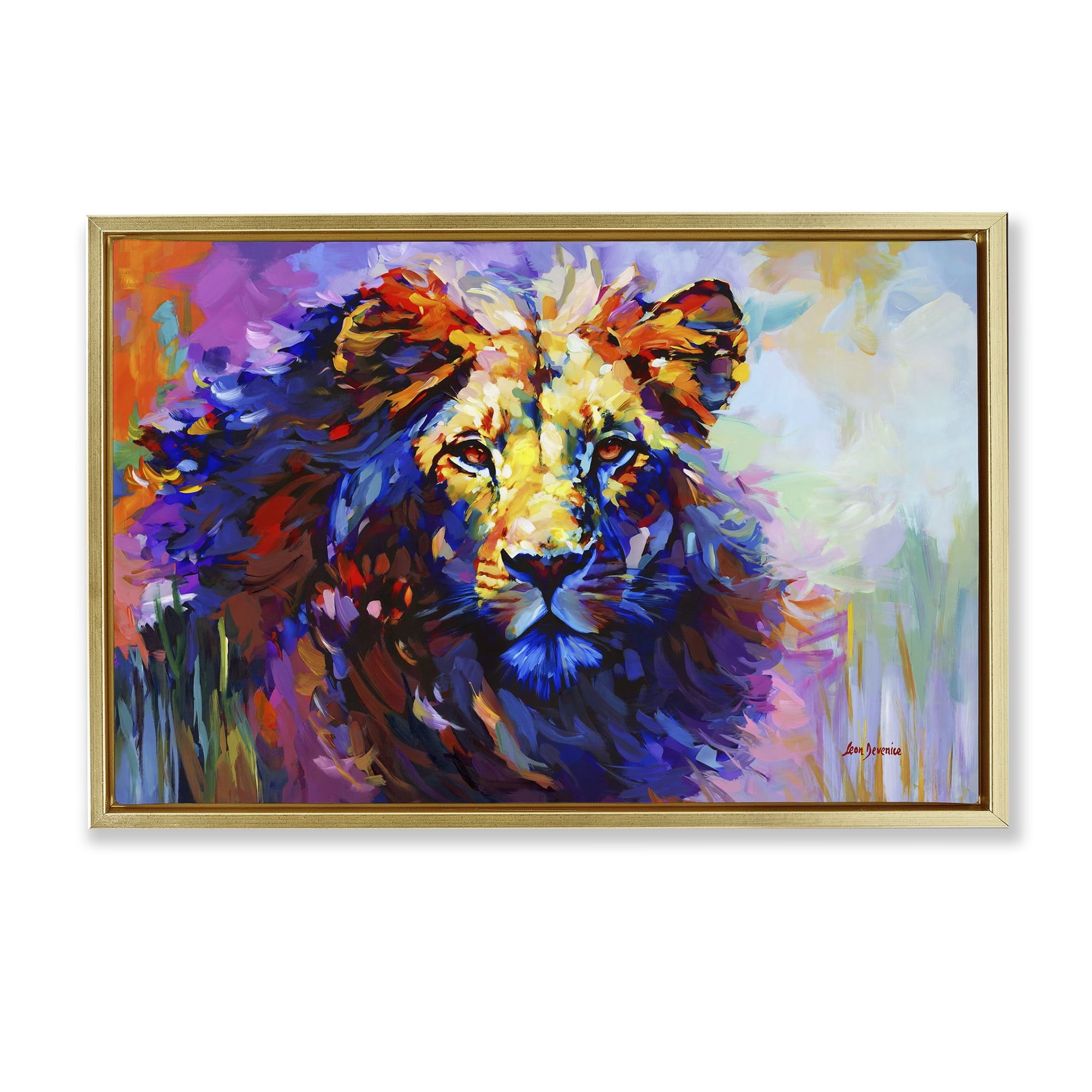 Stupell Industries Paint Strokes Lion Animals & Insects Painting Gold Floater Framed Canvas Art Print Wall Art, 31 x 21