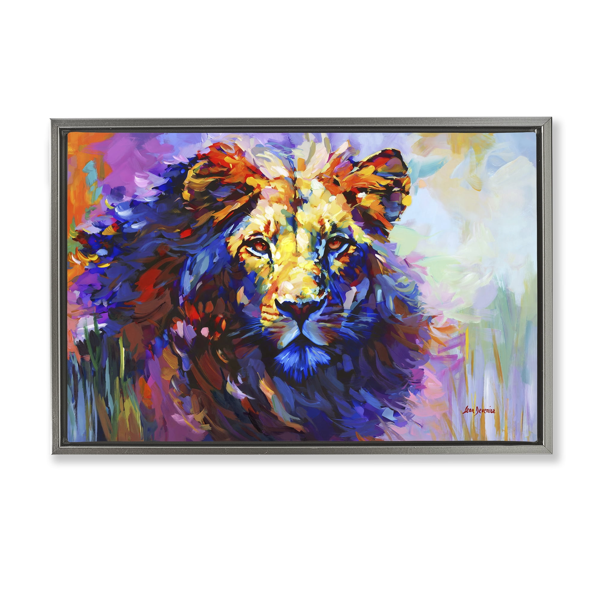 Stupell Industries Paint Strokes Lion Animals & Insects Painting Gray Floater Framed Canvas Art Print Wall Art, 31 x 21